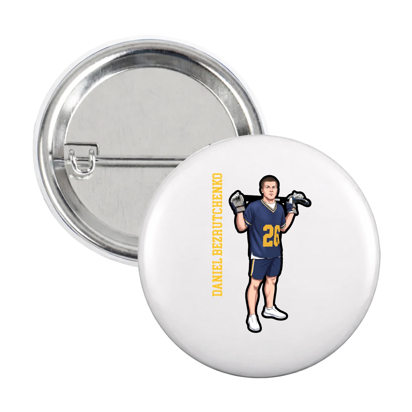 Game Day Button — Name Vertical in White