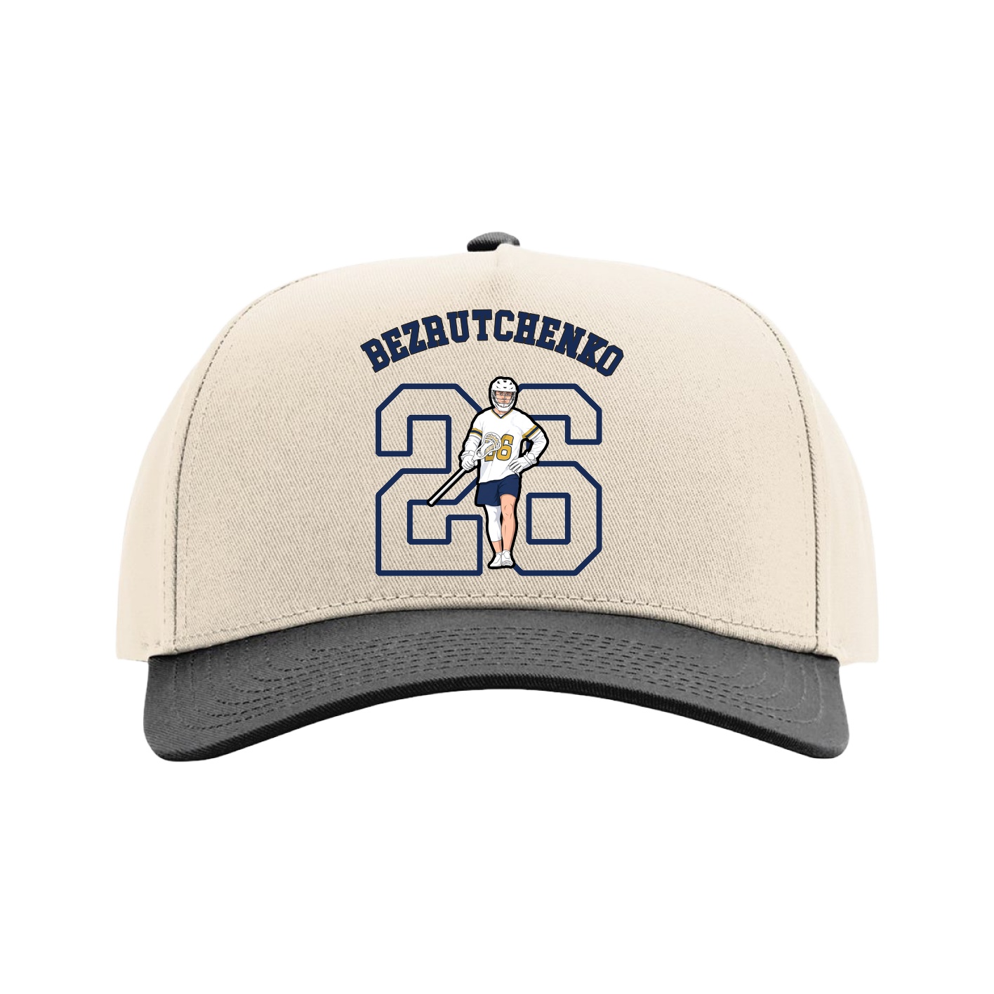 Full Fabric Five-Panel Champ Cap — Shirsey Arch in Cream/Black
