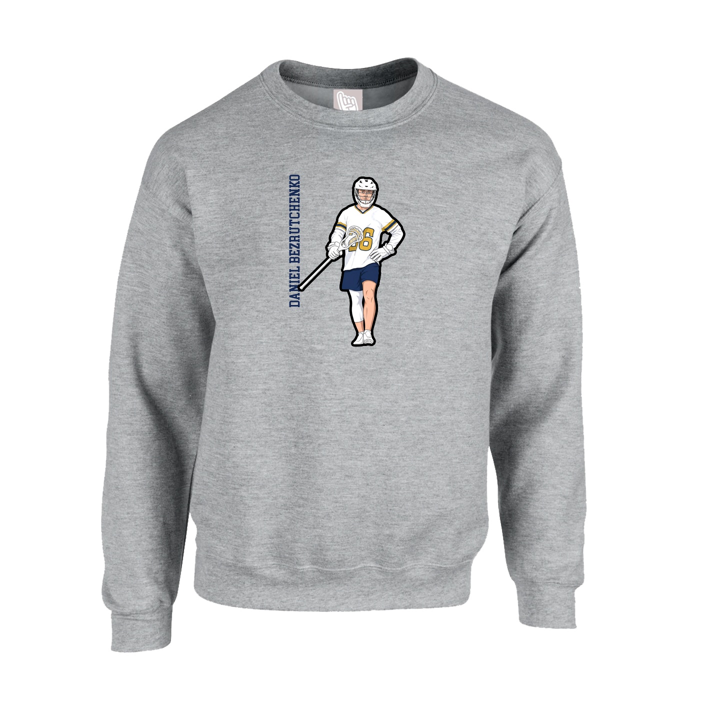 Fleece Crew — Name Vertical in Grey