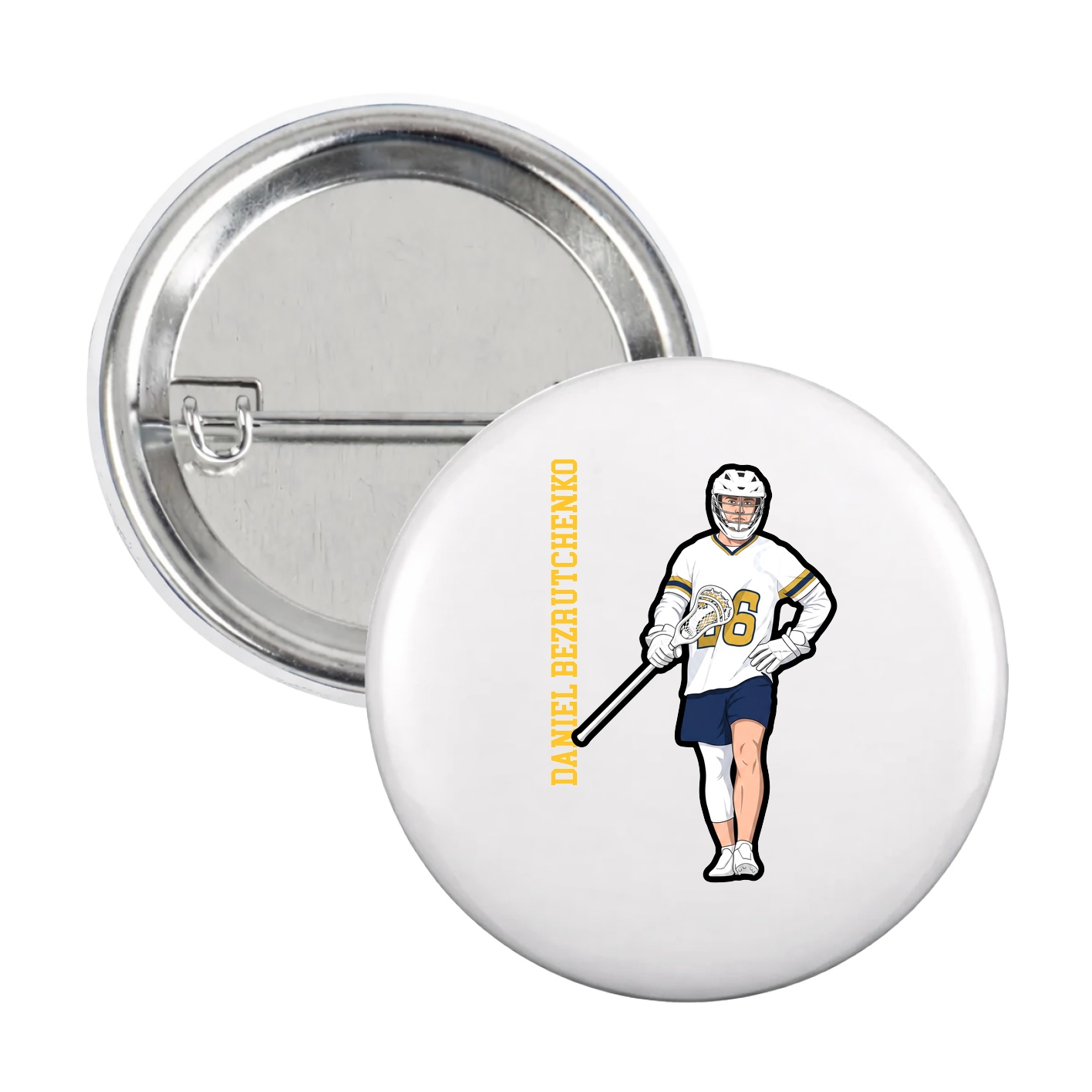 Game Day Button — Name Vertical in White