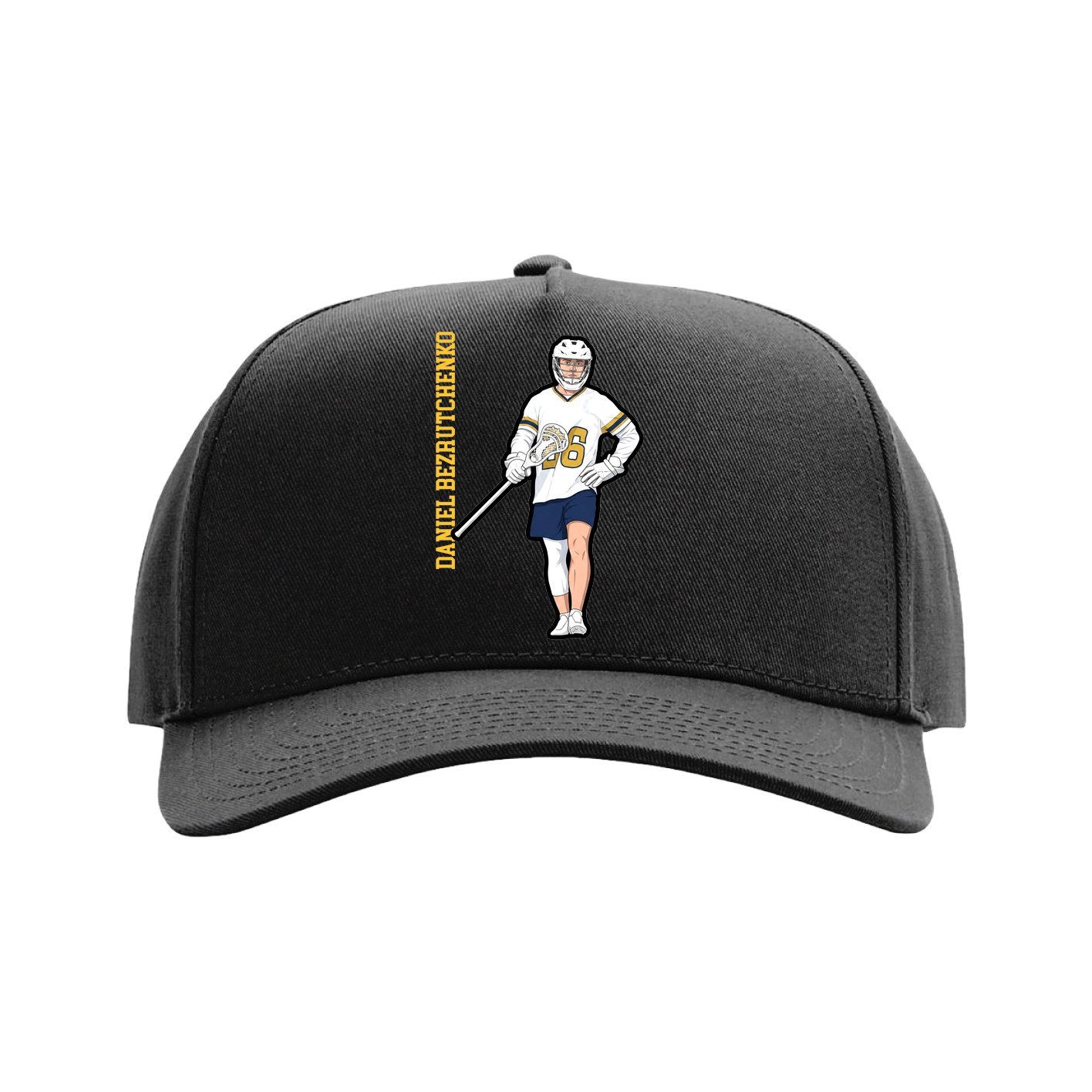 Full Fabric Five-Panel Champ Cap — Name Vertical in Black
