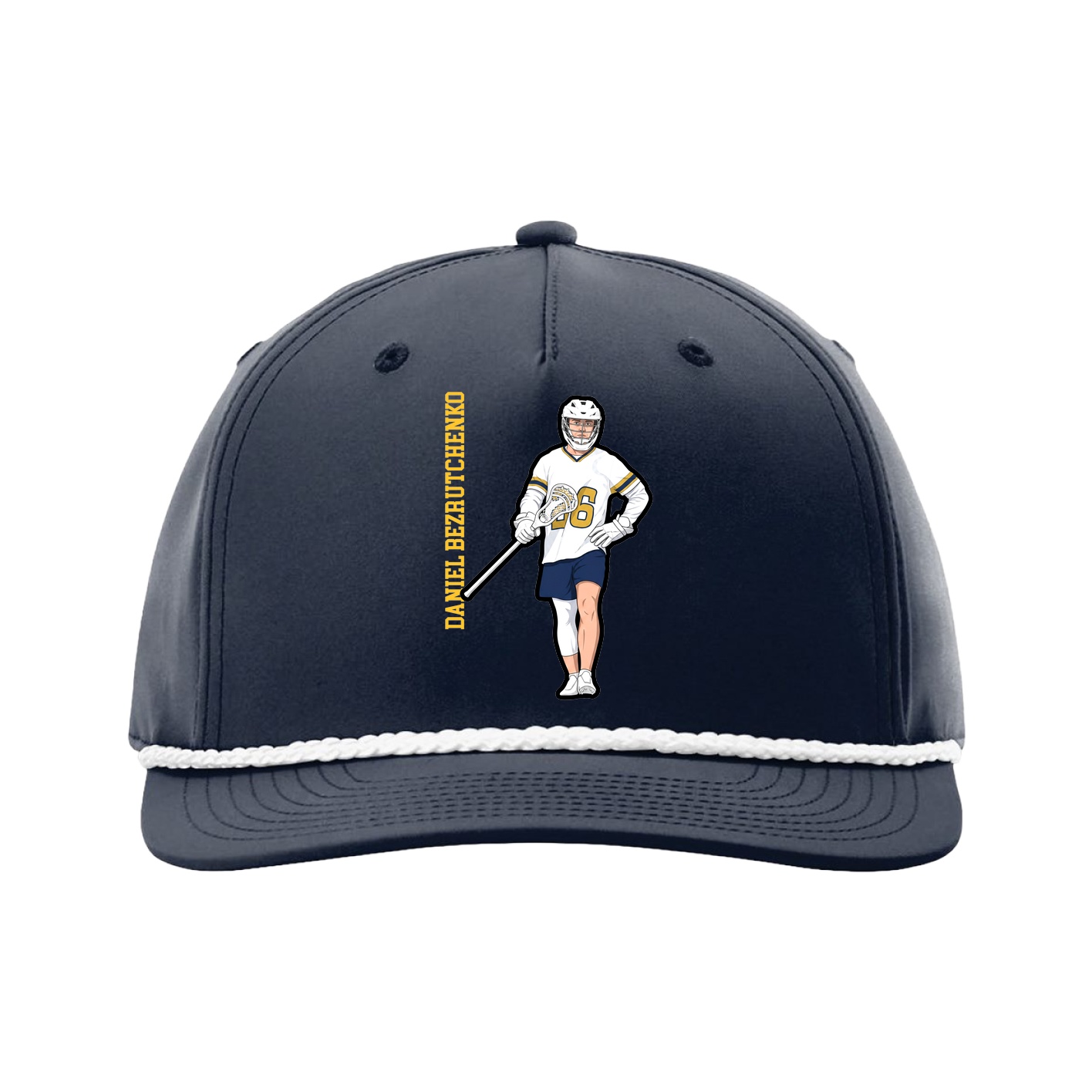 Five-Panel Classic Rope Cap — Name Vertical in Navy