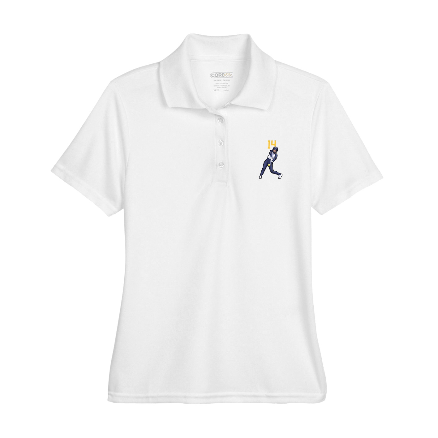 Womens Performance Polo — Number Top in White