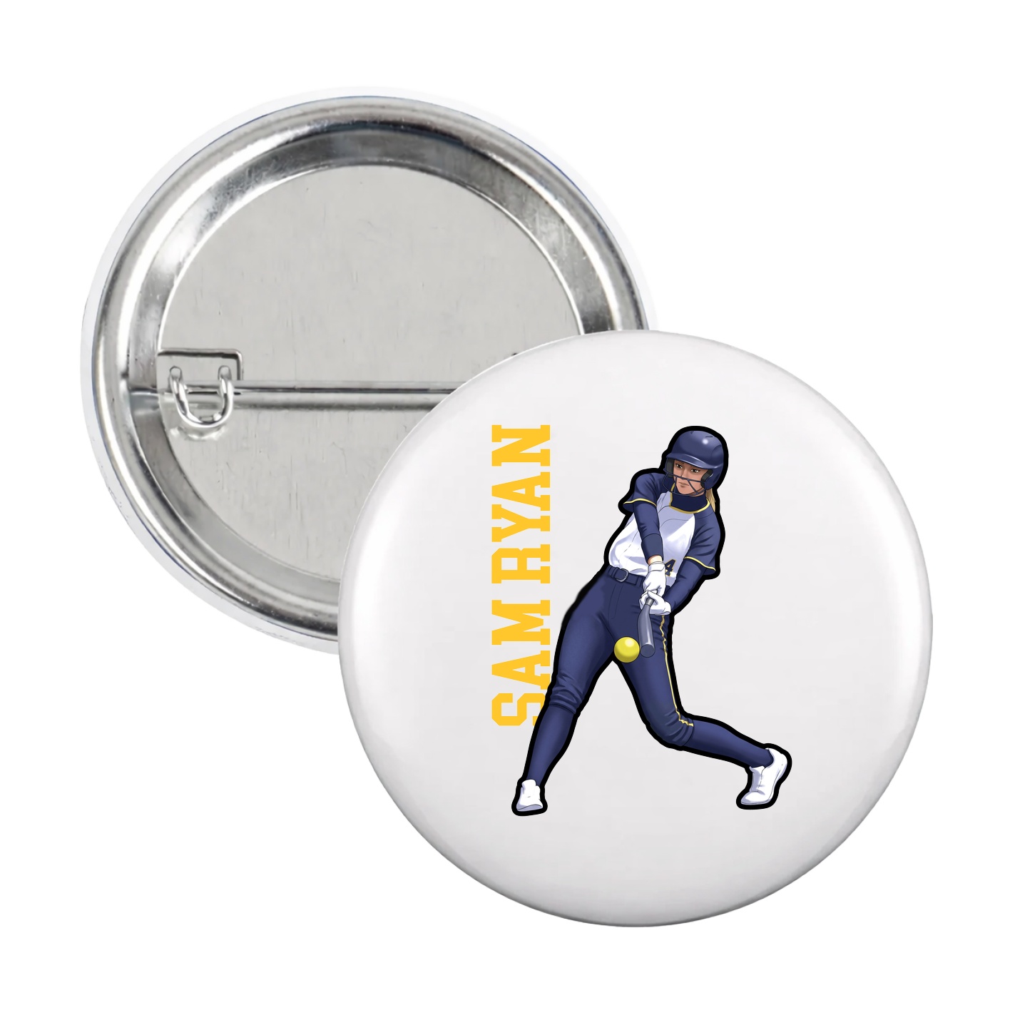 Game Day Button — Name Vertical in White