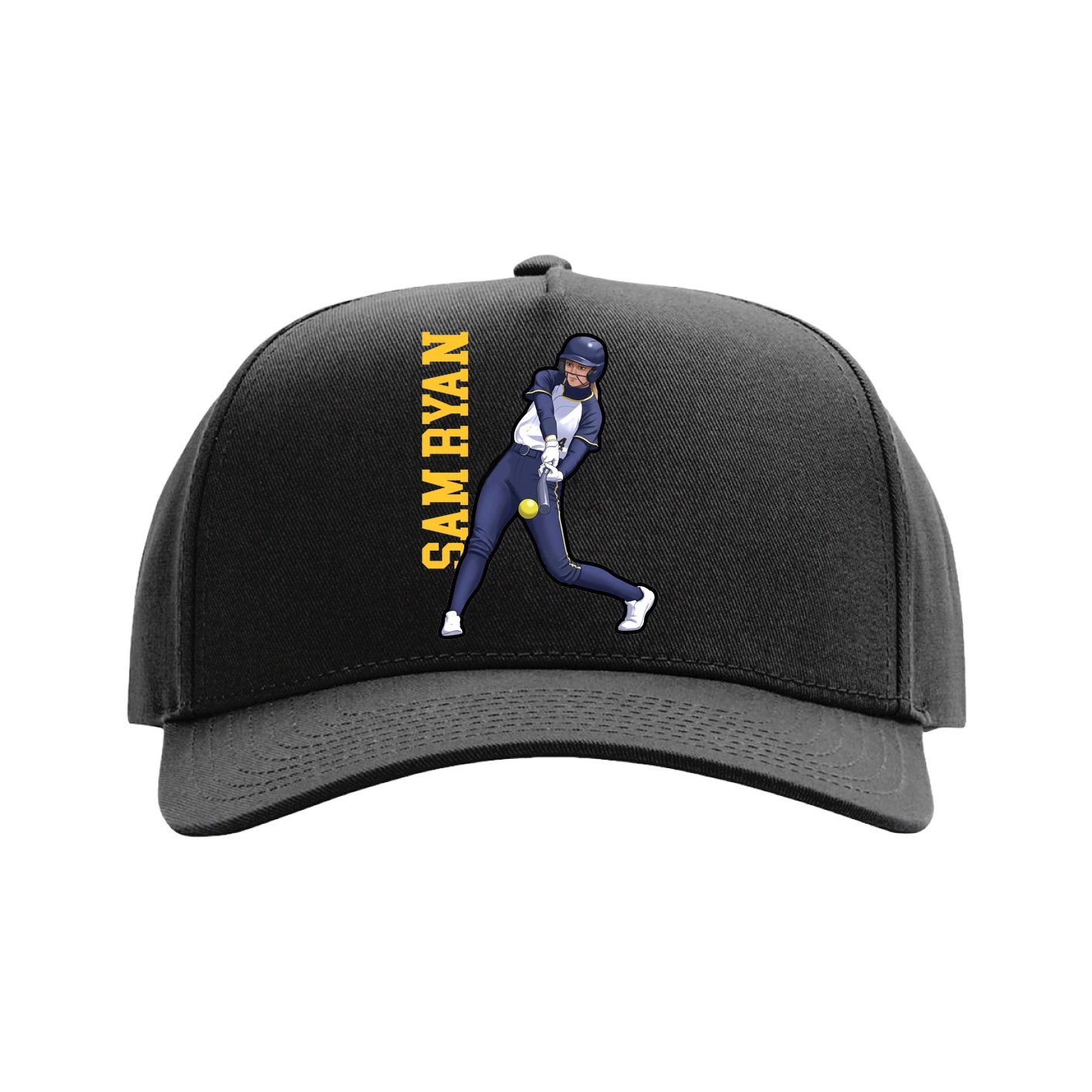 Full Fabric Five-Panel Champ Cap — Name Vertical in Black