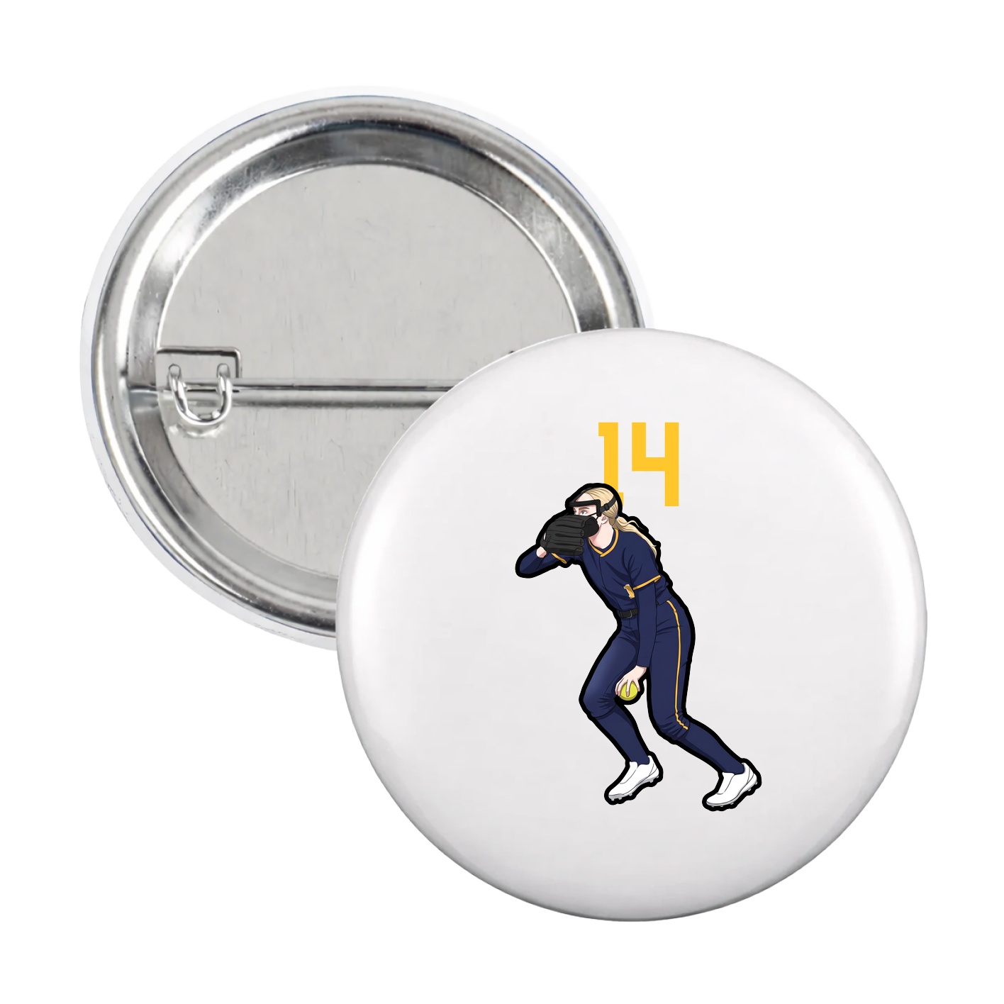 Game Day Button — Number Top in White