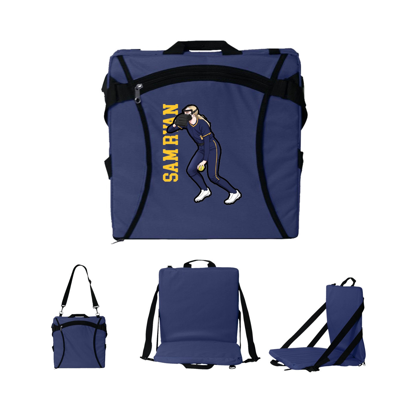 Folding Stadium Seat — Name Vertical in Navy