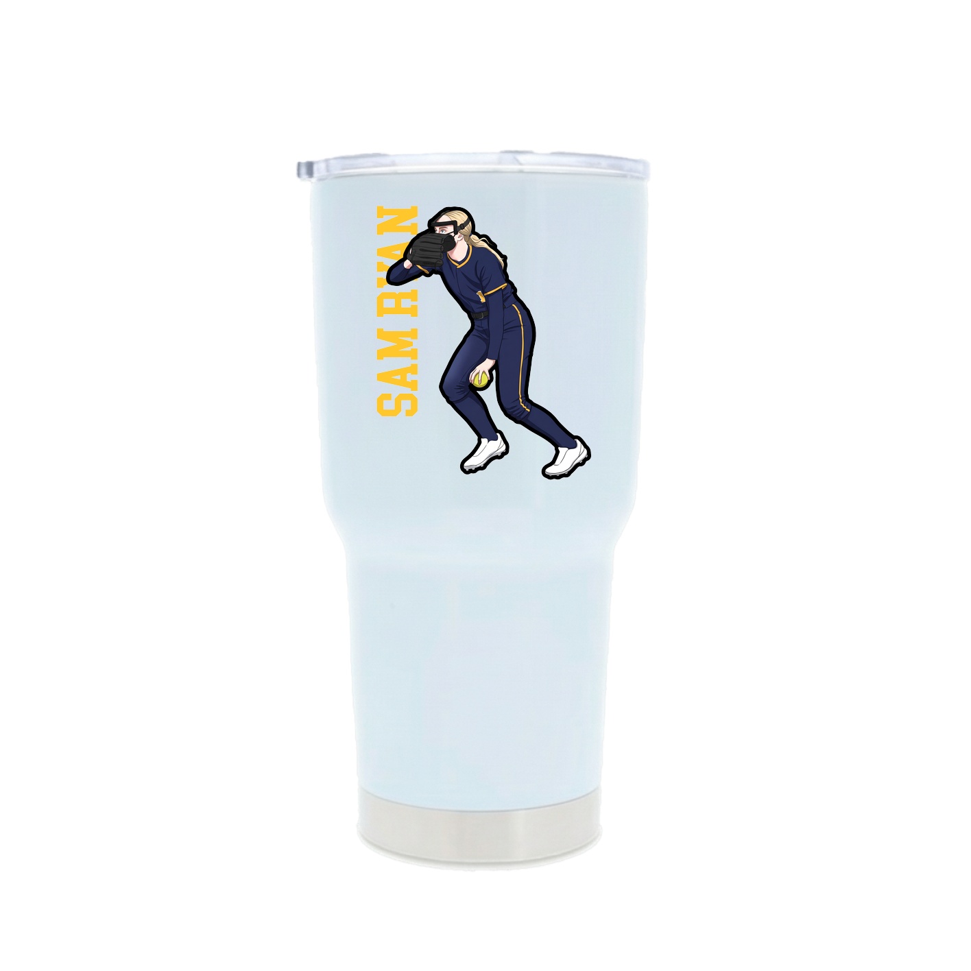 30oz Stainless Steel Tumbler — Name Vertical in White