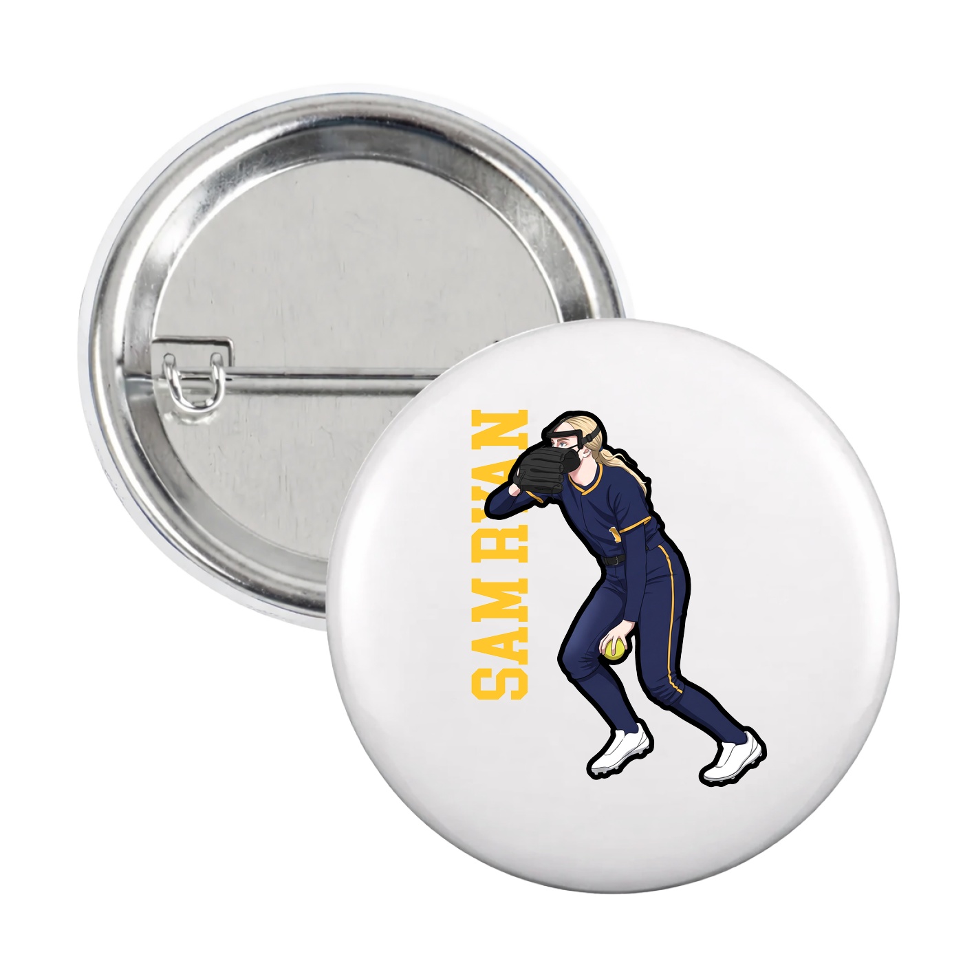 Game Day Button — Name Vertical in White