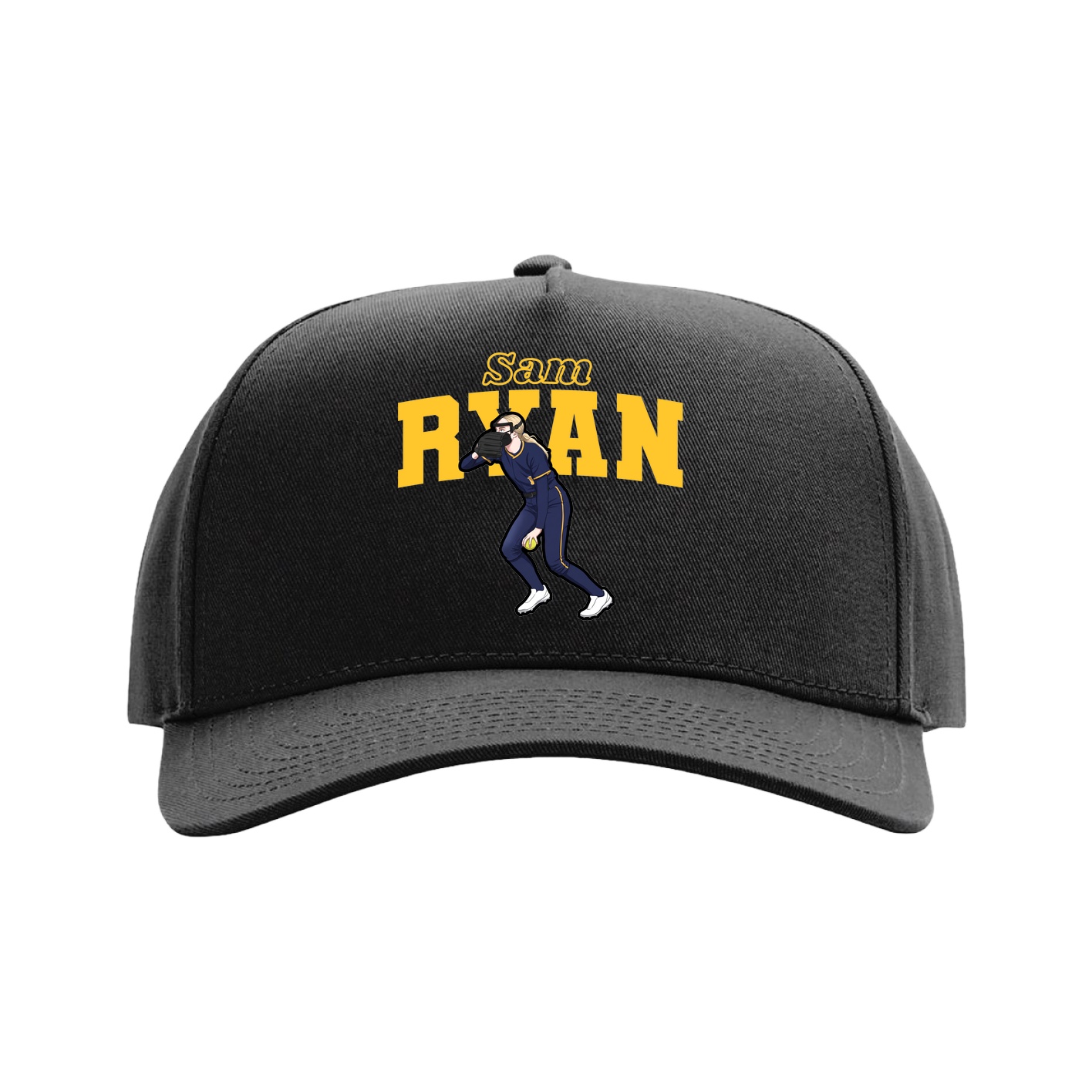 Full Fabric Five-Panel Champ Cap — Name Arch in Black