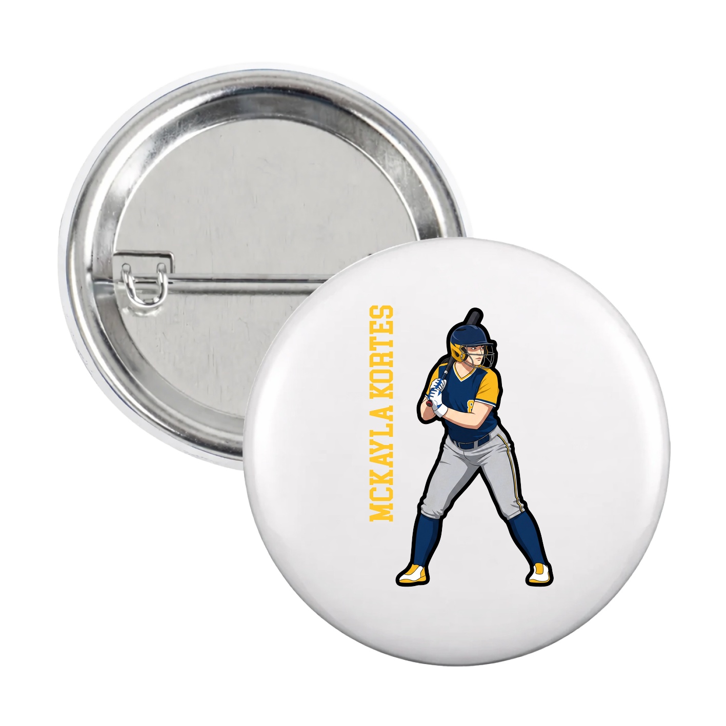 Game Day Button — Name Vertical in White
