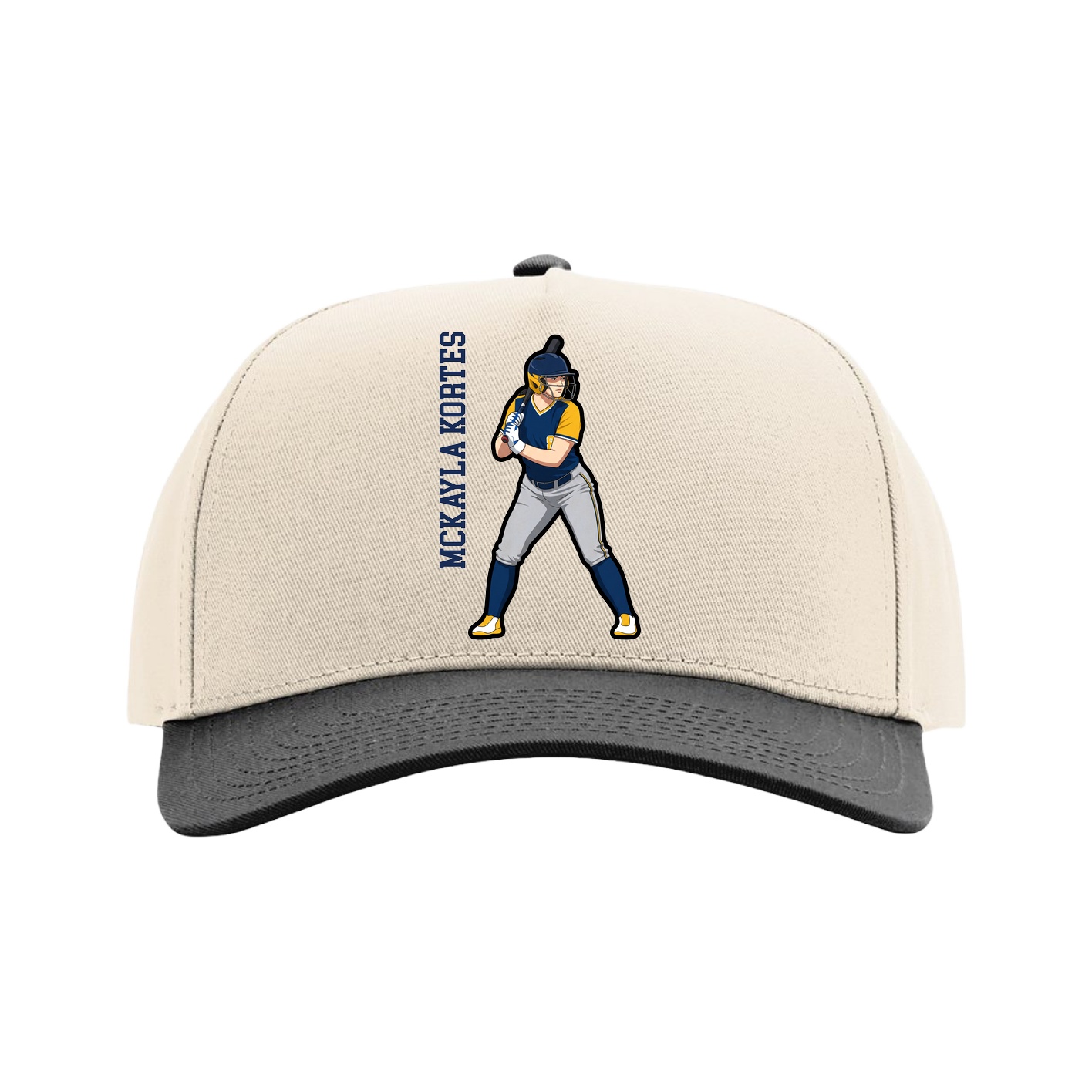 Full Fabric Five-Panel Champ Cap — Name Vertical in Cream/Black