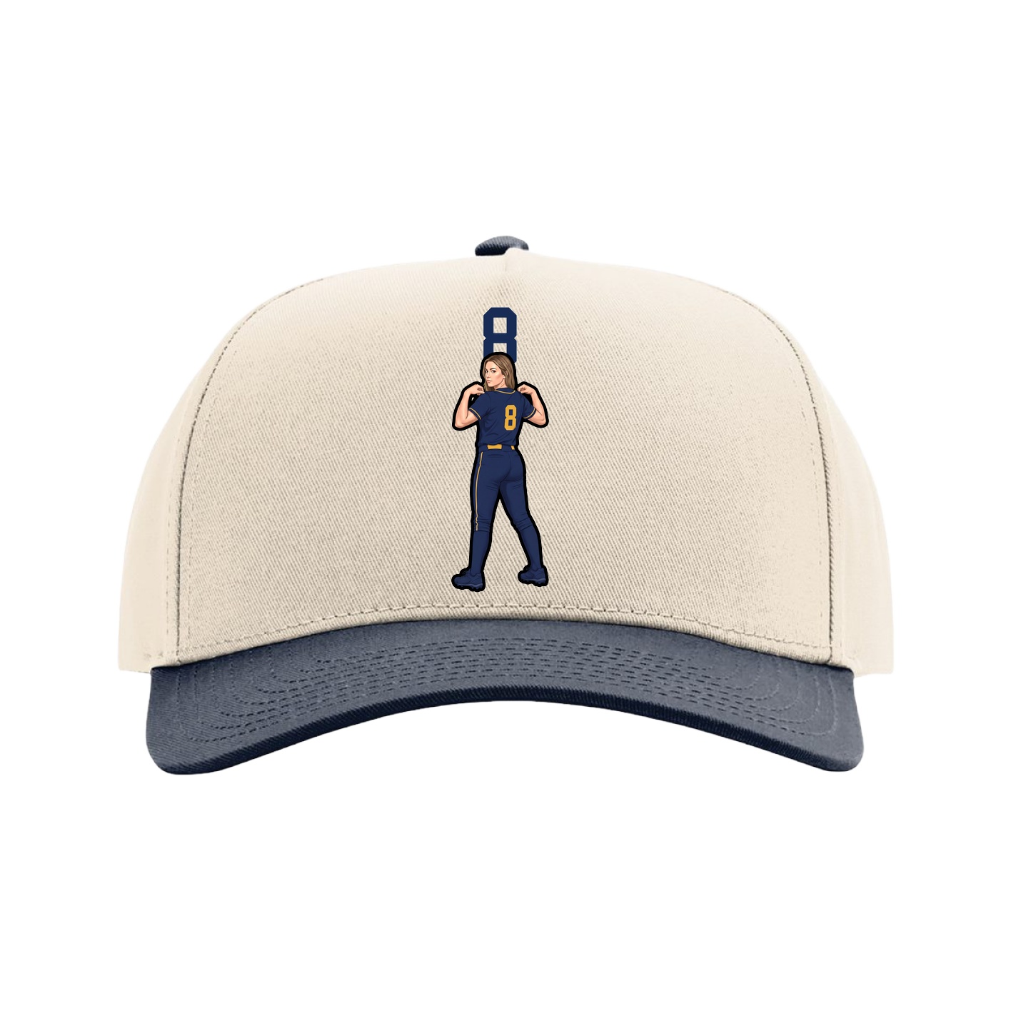 Full Fabric Five-Panel Champ Cap — Number Top in Cream/Navy