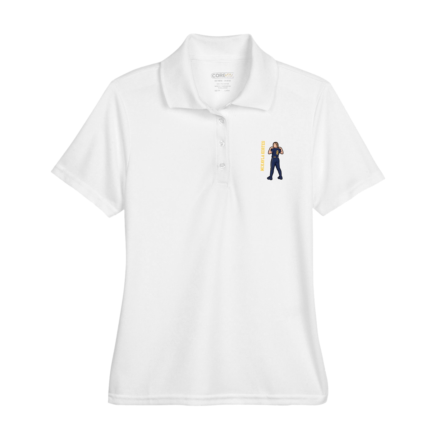Womens Performance Polo — Name Vertical in White