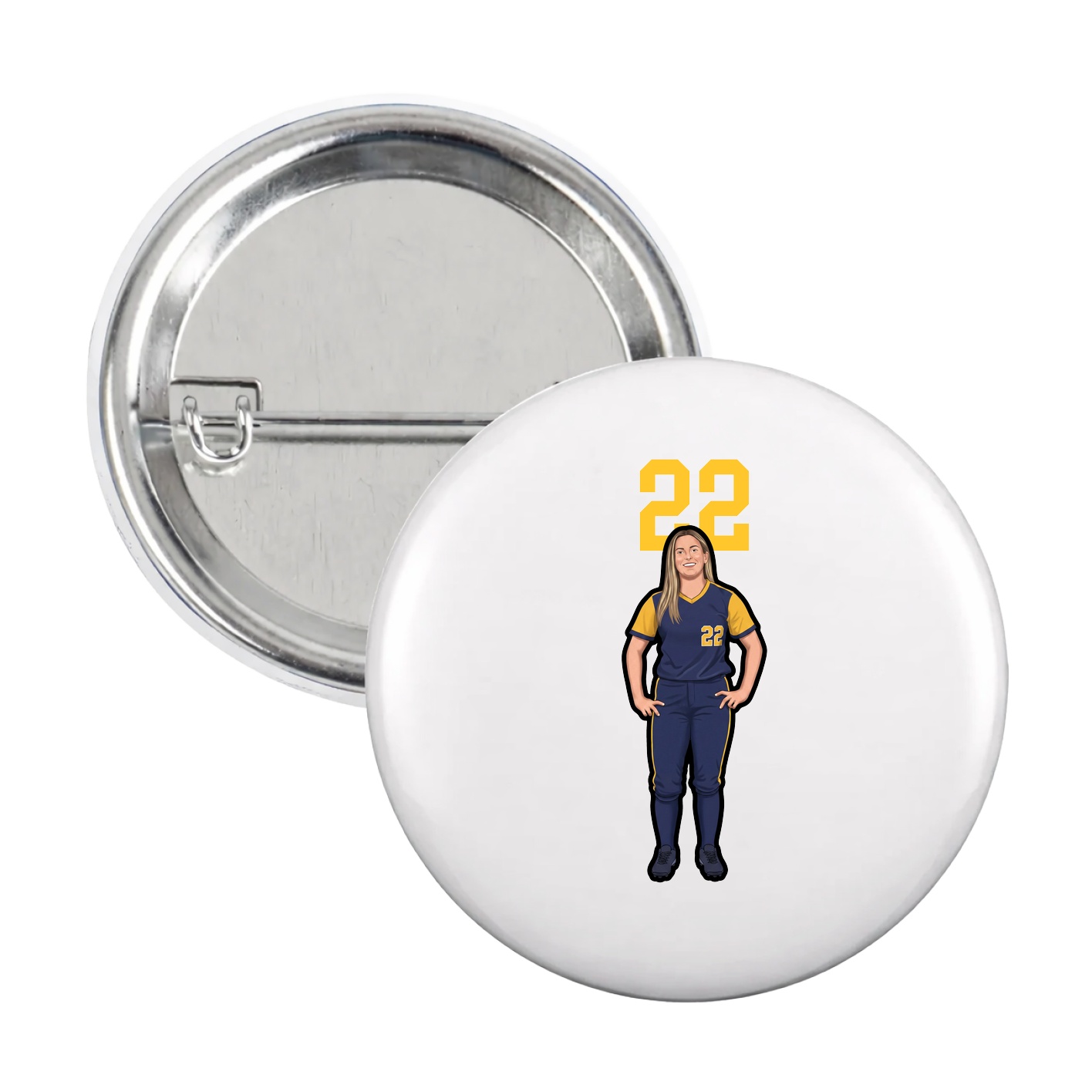 Game Day Button — Number Top in White