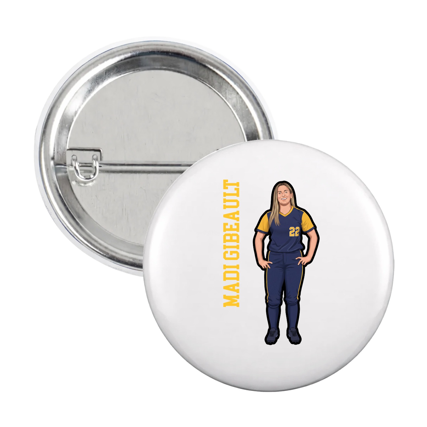 Game Day Button — Name Vertical in White