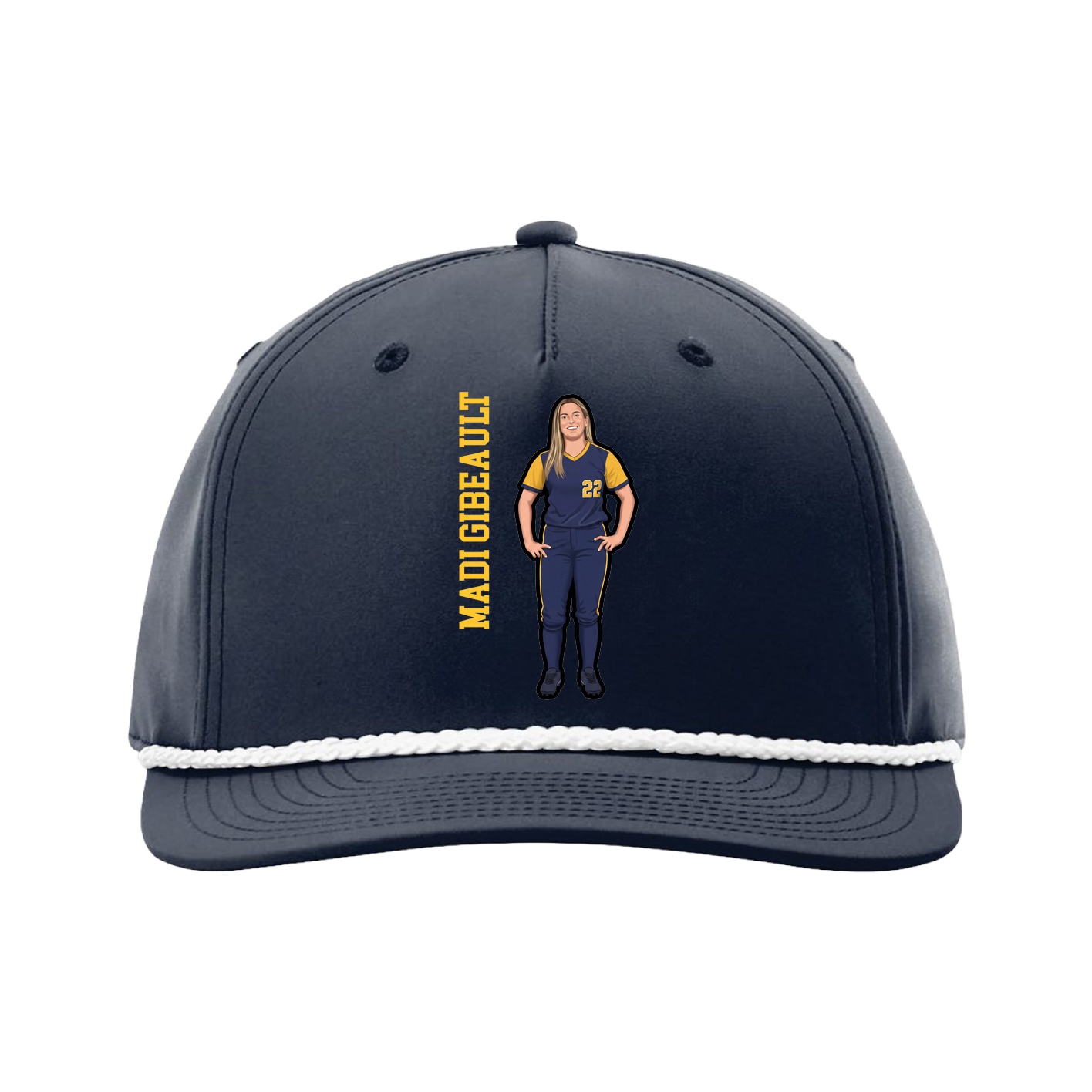 Five-Panel Classic Rope Cap — Name Vertical in Navy