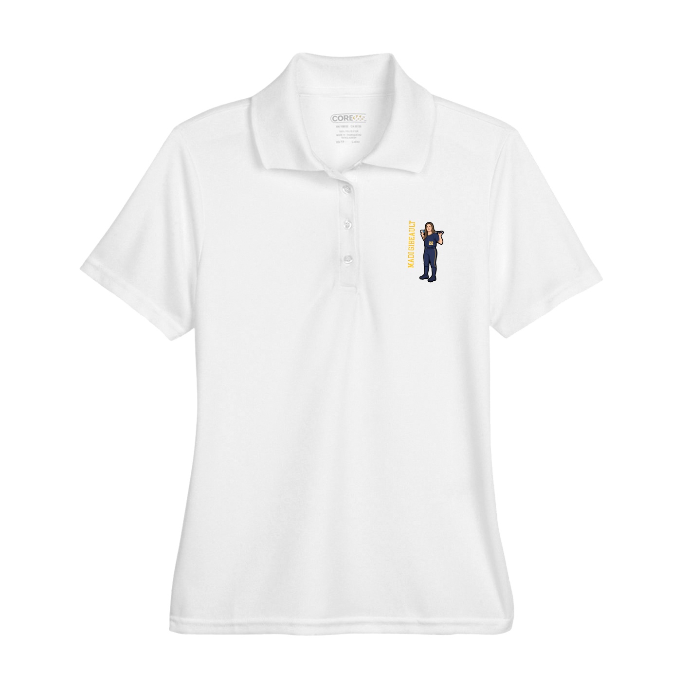 Womens Performance Polo — Name Vertical in White