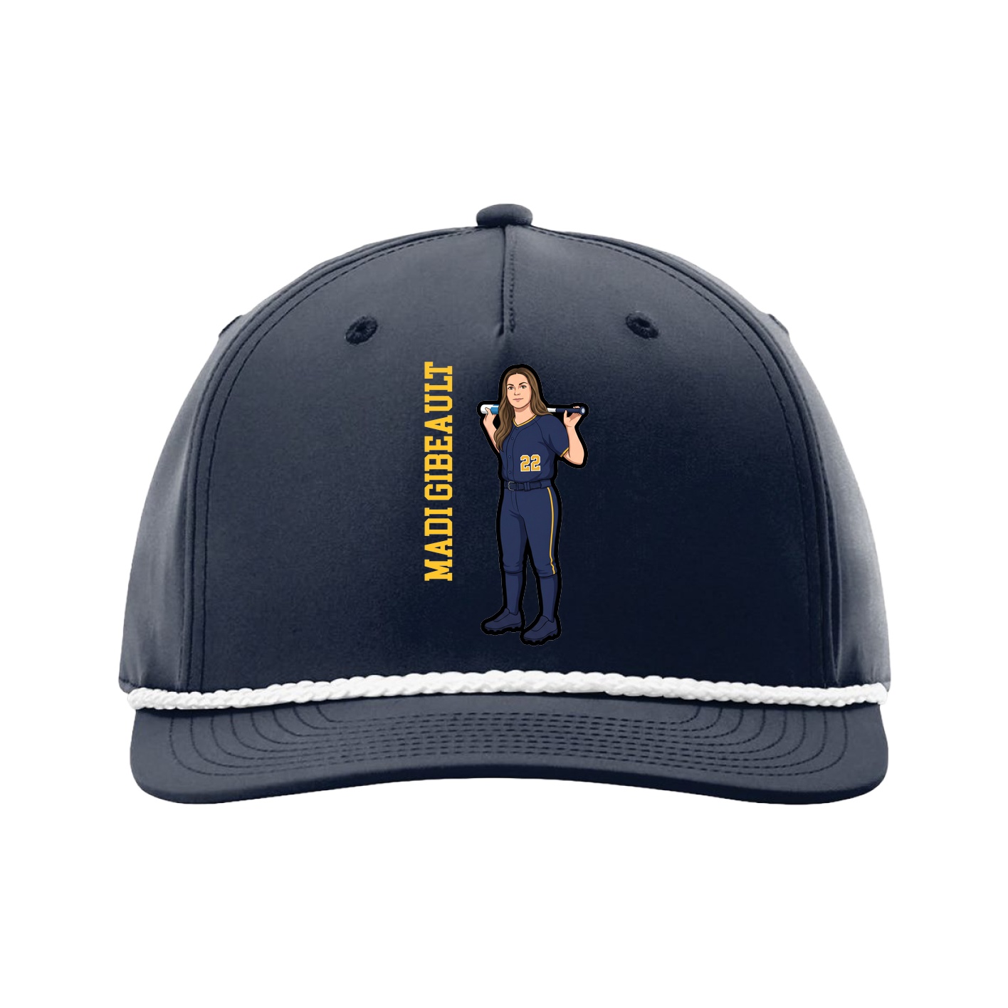 Five-Panel Classic Rope Cap — Name Vertical in Navy