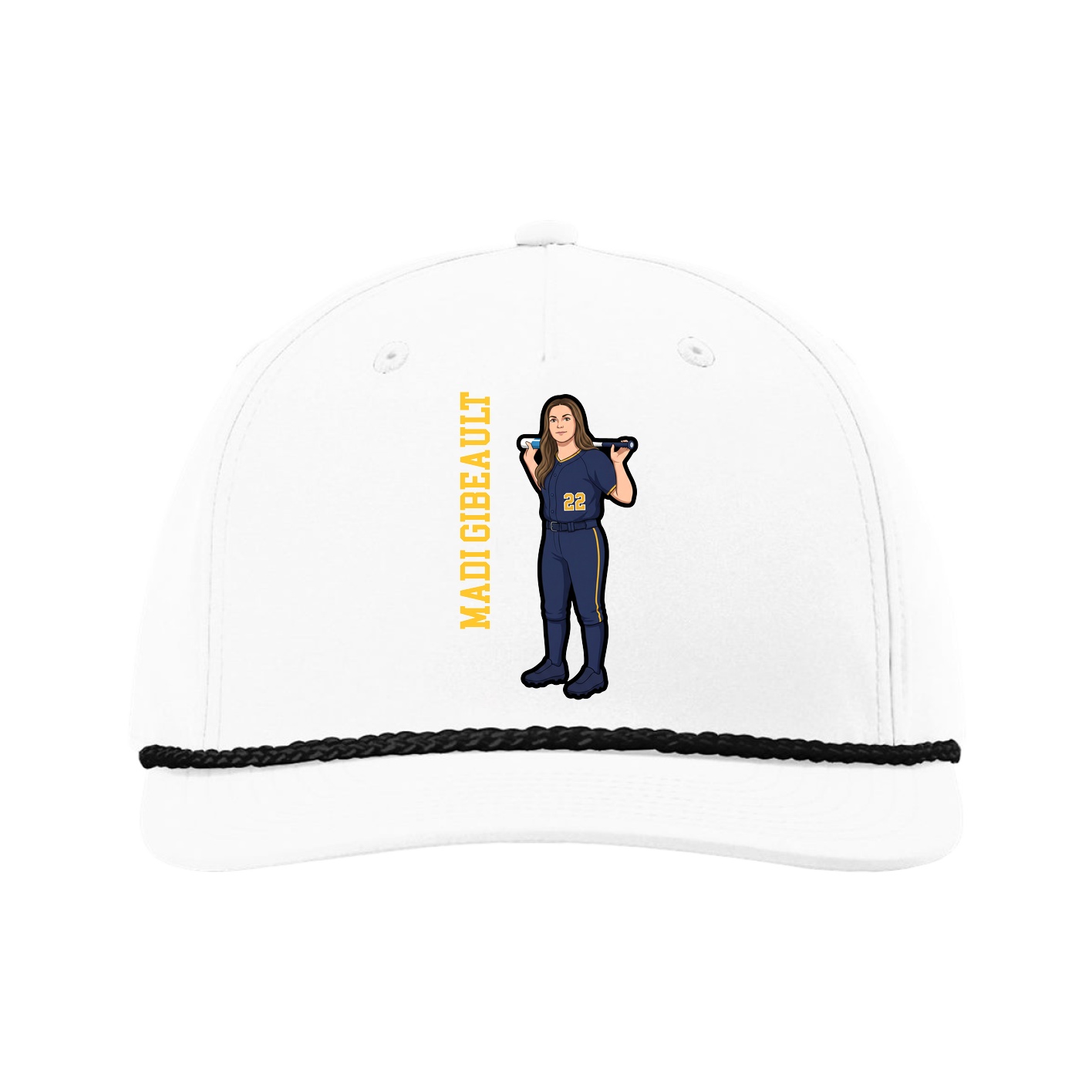 Five-Panel Classic Rope Cap — Name Vertical in White