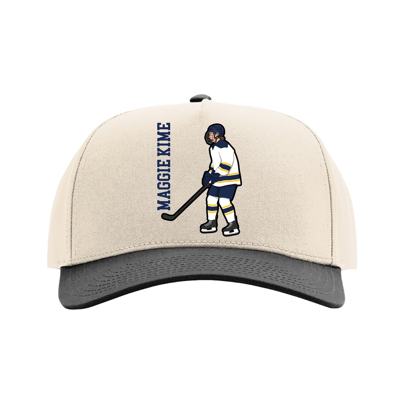 Full Fabric Five-Panel Champ Cap — Name Vertical in Cream/Black
