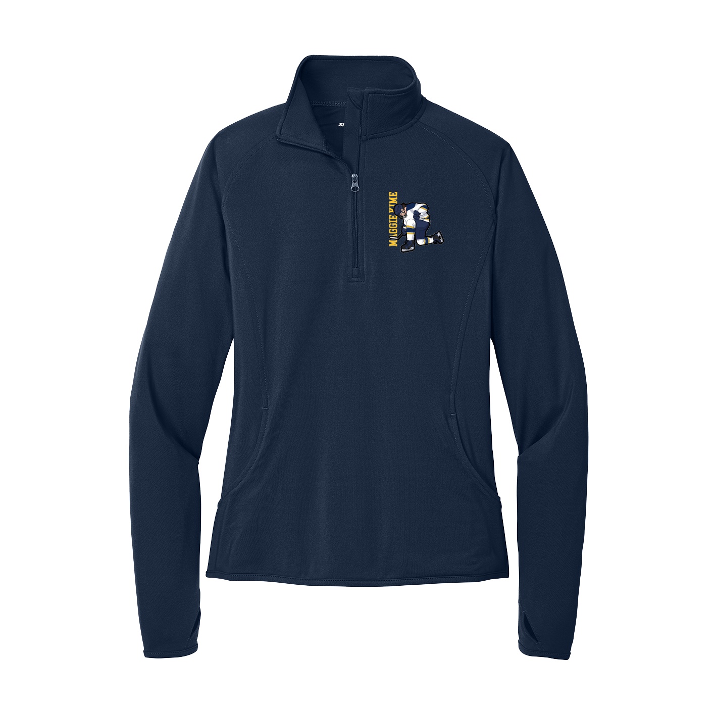 Women's Q-Zip Pullover — Name Vertical in Navy