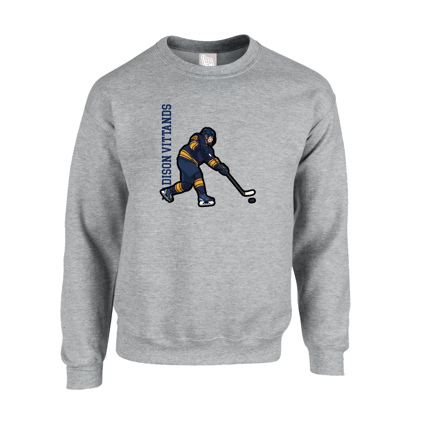 Fleece Crew — Name Vertical in Grey