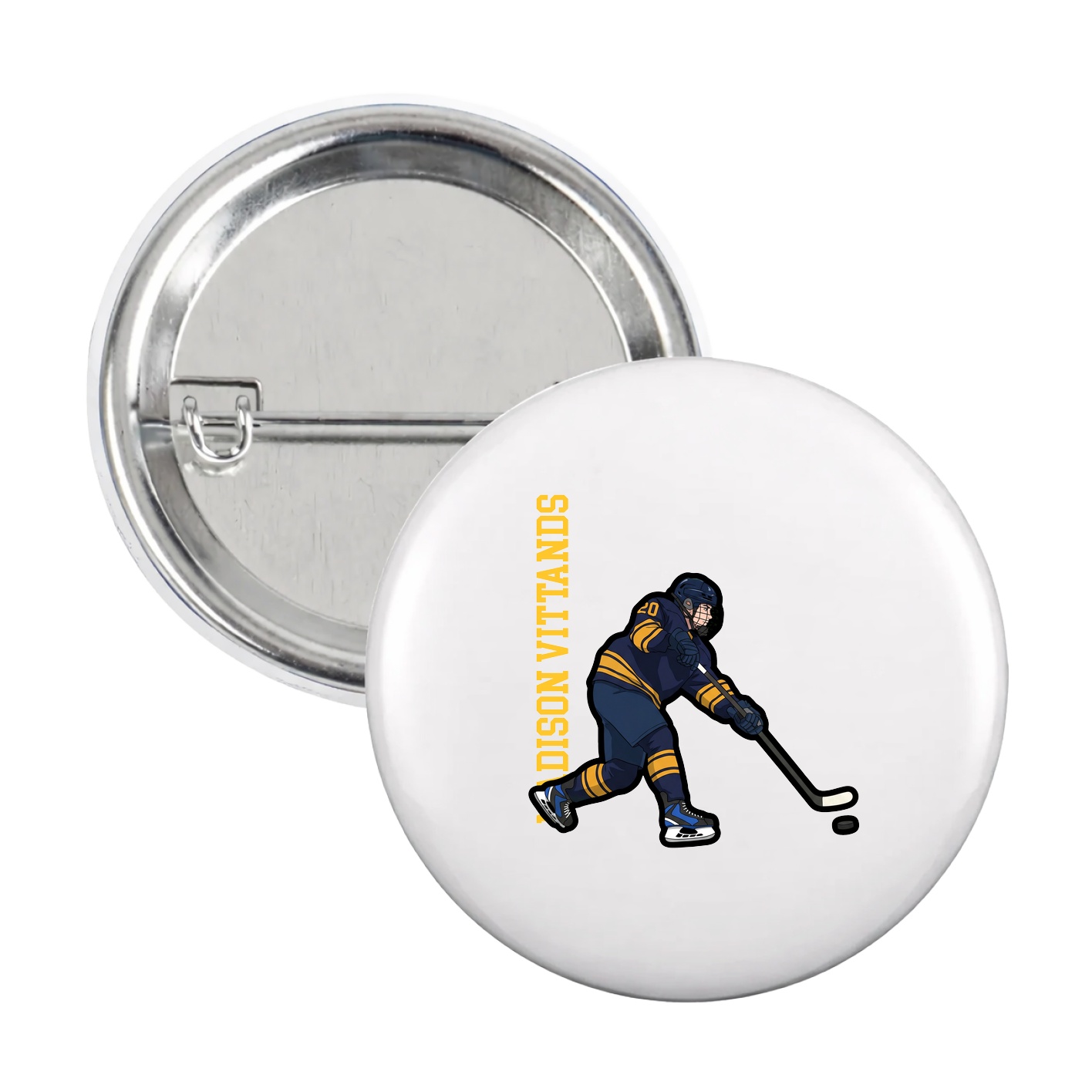 Game Day Button — Name Vertical in White