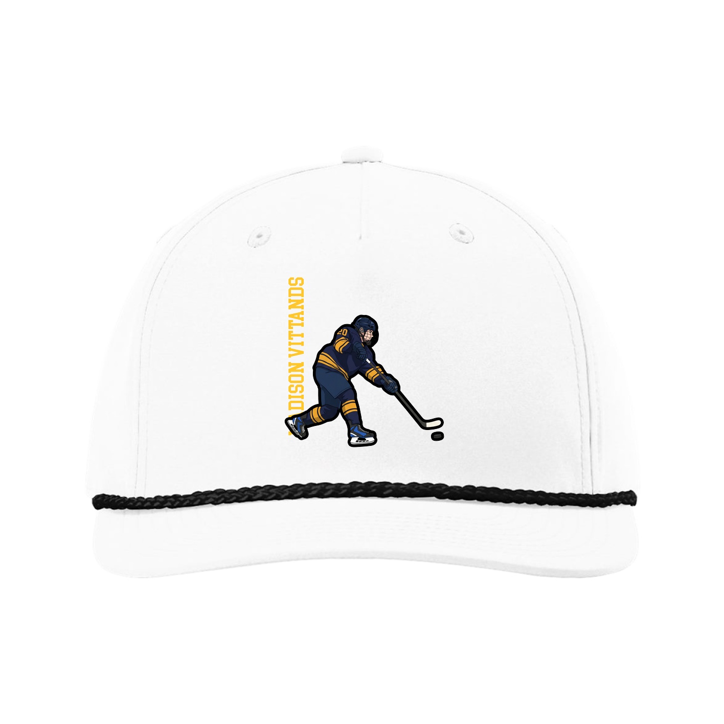 Five-Panel Classic Rope Cap — Name Vertical in White