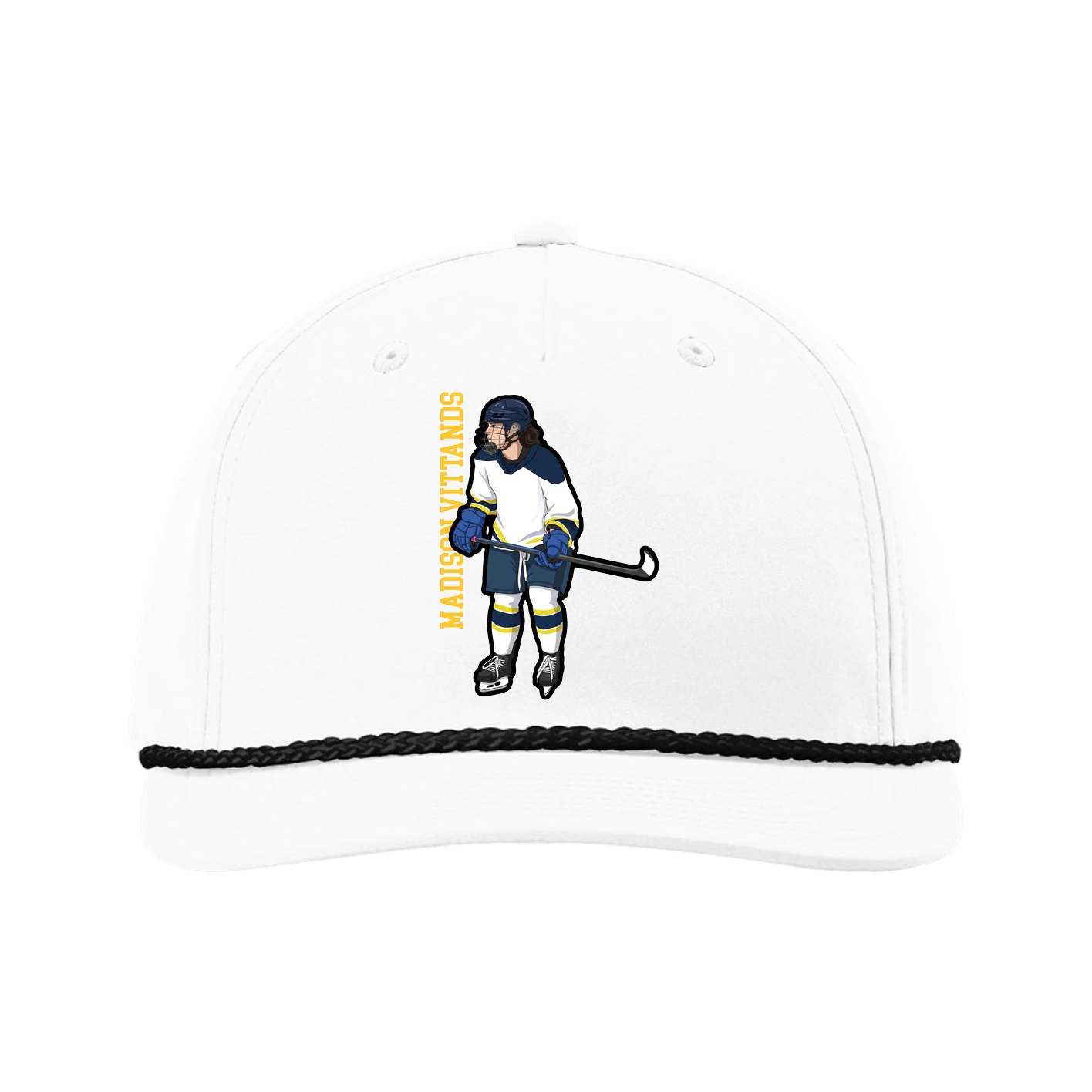 Five-Panel Classic Rope Cap — Name Vertical in White