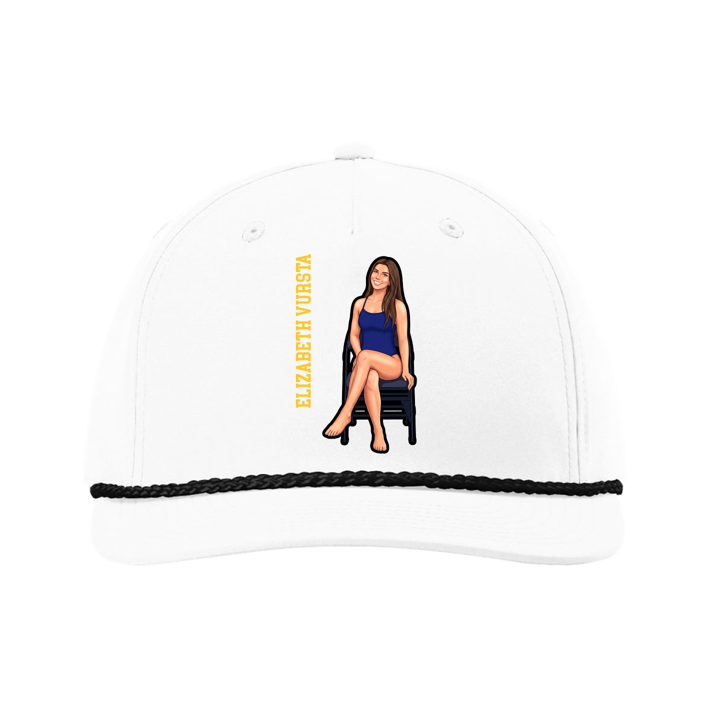 Five-Panel Classic Rope Cap — Name Vertical in White