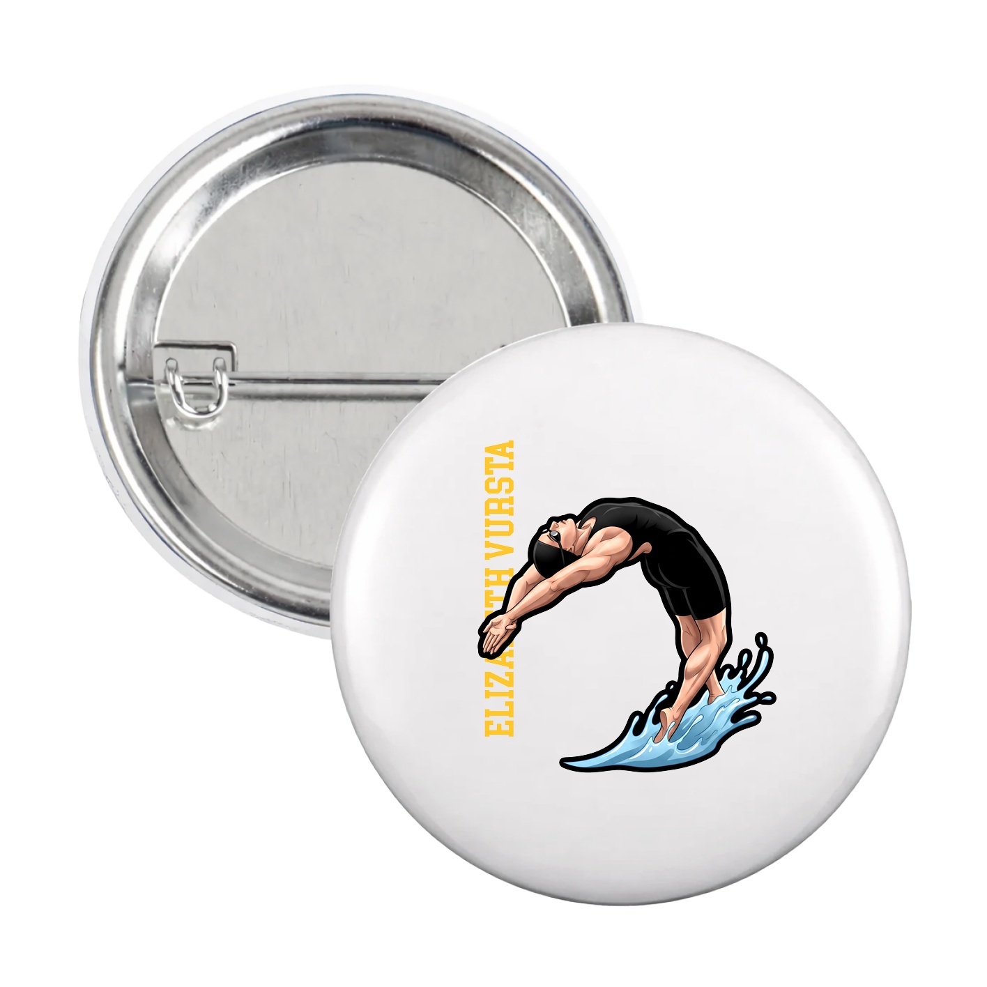 Game Day Button — Name Vertical in White