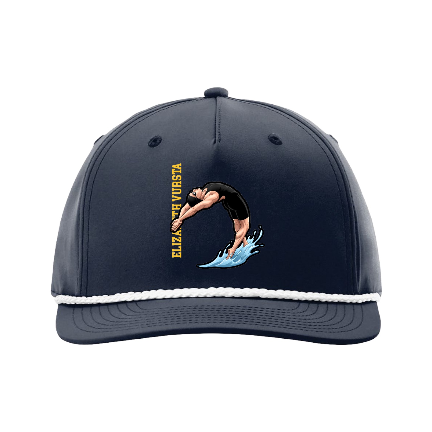 Five-Panel Classic Rope Cap — Name Vertical in Navy