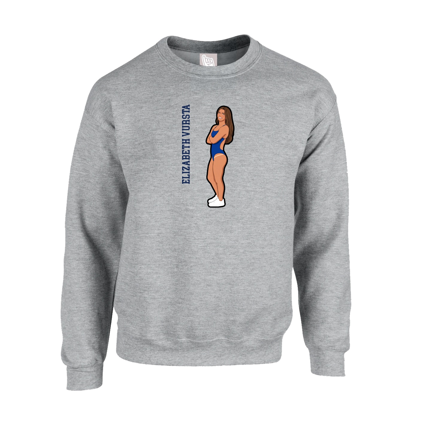 Fleece Crew — Name Vertical in Grey
