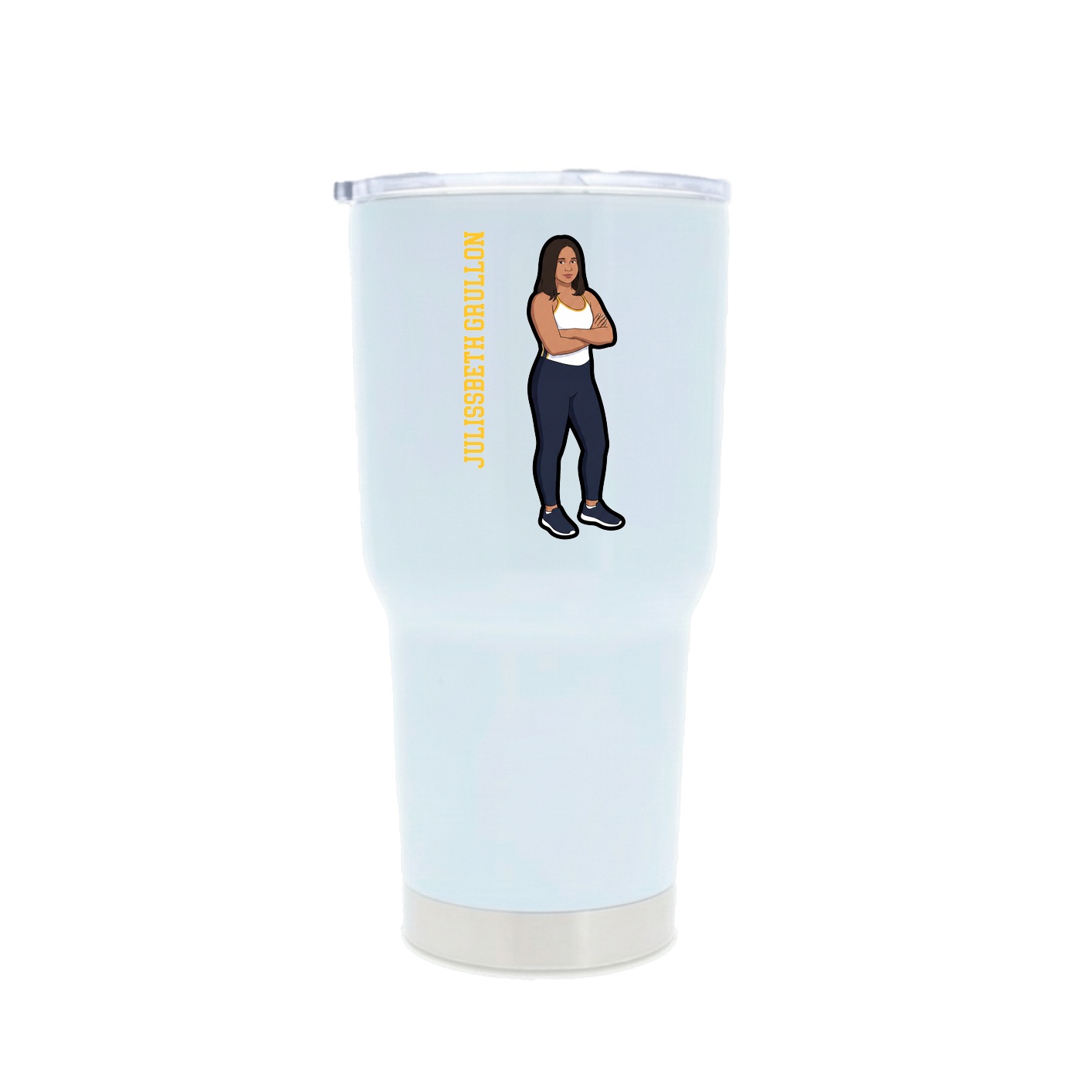 30oz Stainless Steel Tumbler — Name Vertical in White