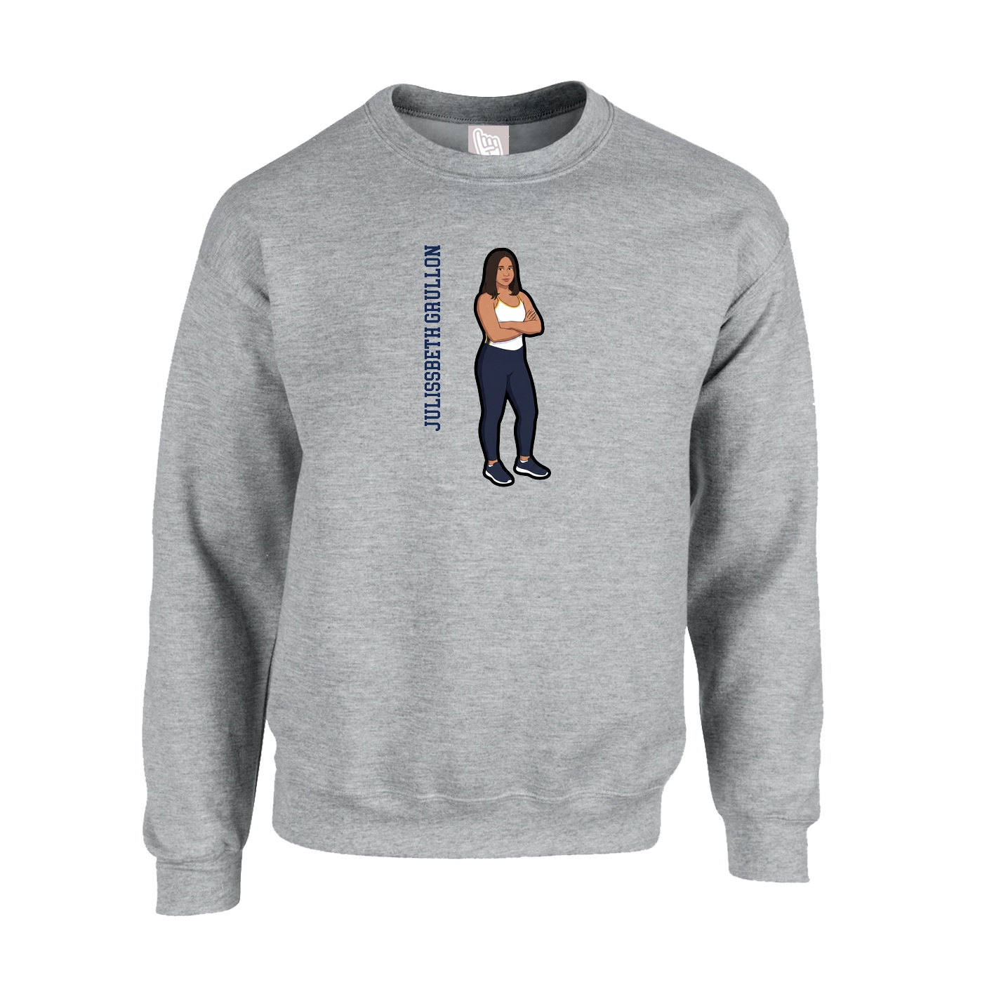 Fleece Crew — Name Vertical in Grey
