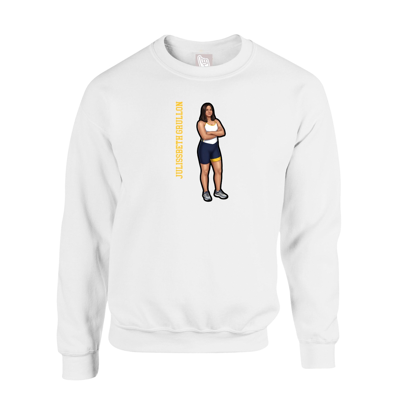 Fleece Crew — Name Vertical in White
