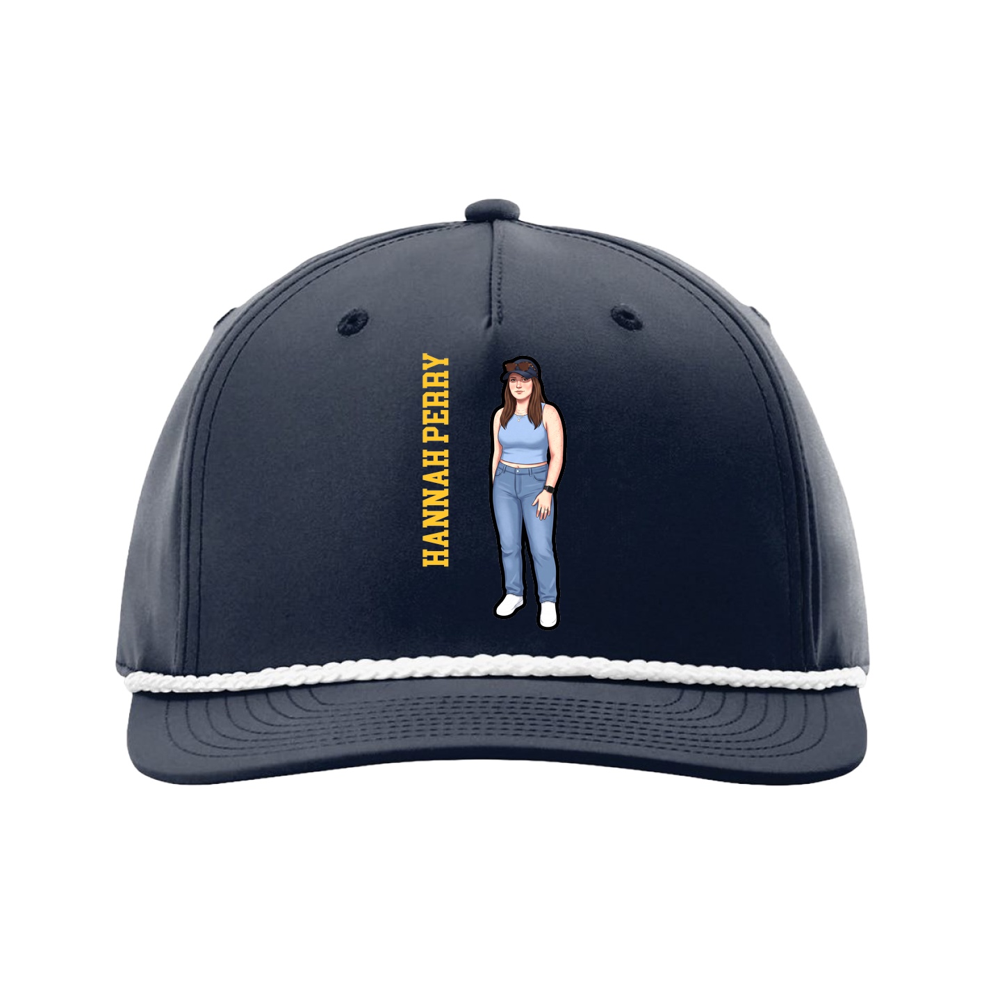 Five-Panel Classic Rope Cap — Name Vertical in Navy