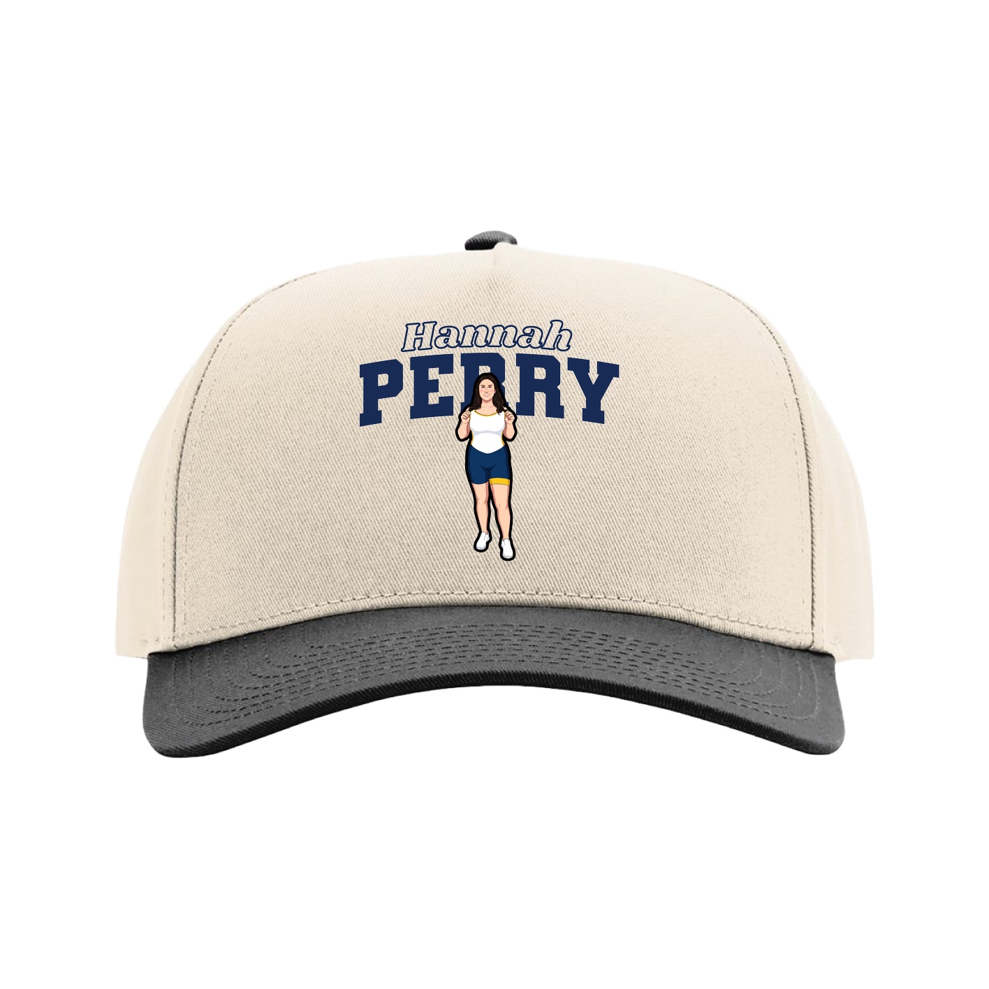 Full Fabric Five-Panel Champ Cap — Name Arch in Cream/Black