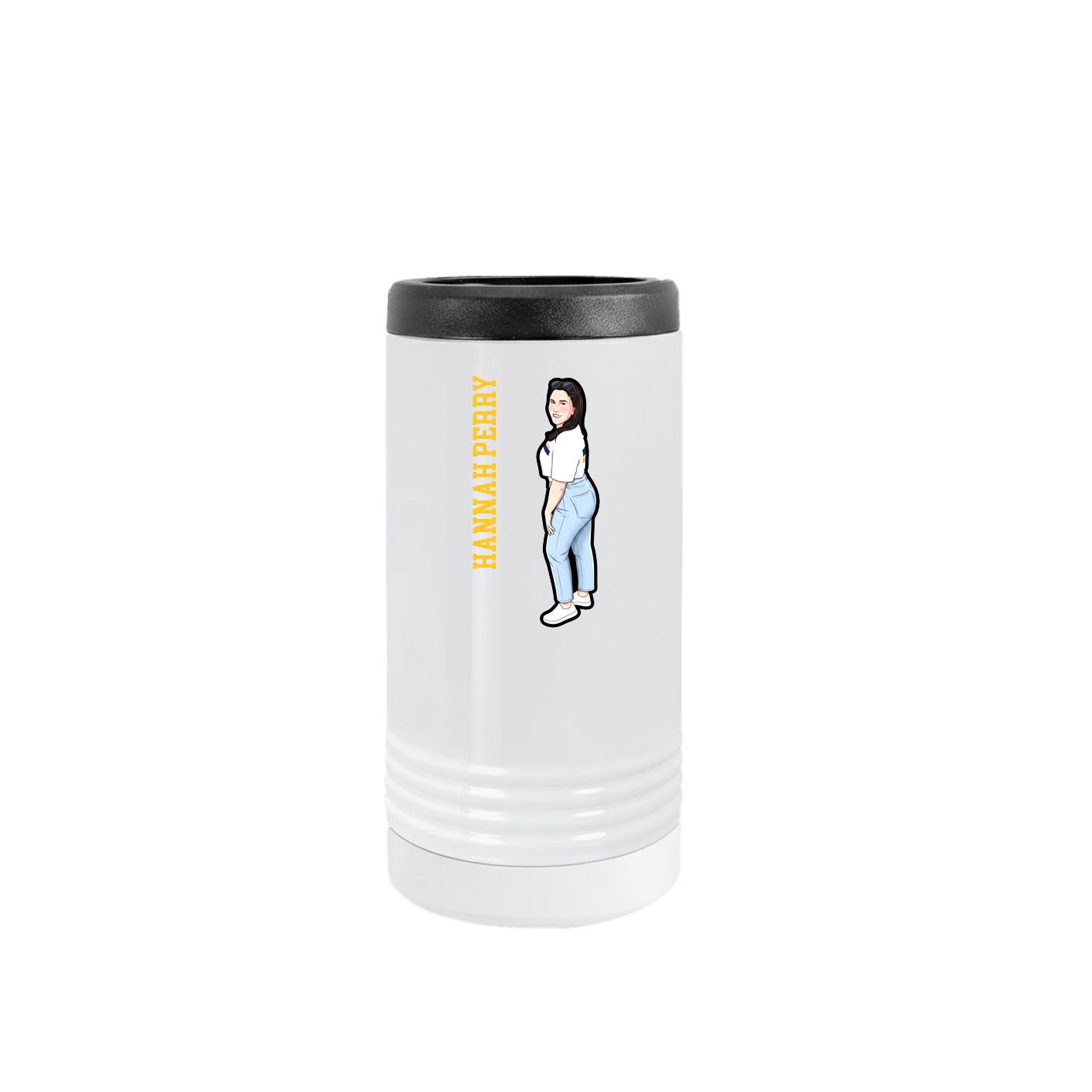 Slim Beverage Holder — Name Vertical in White