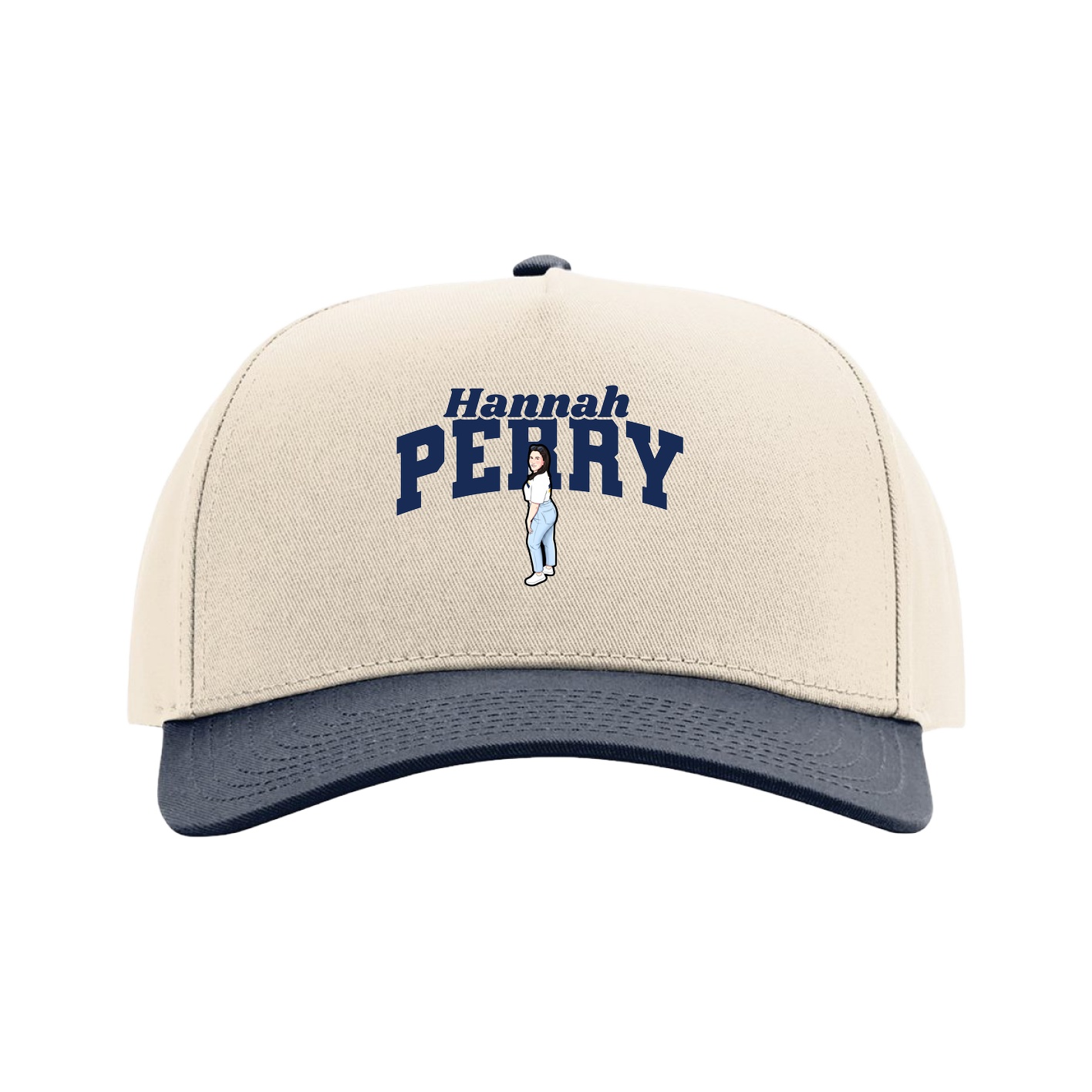 Full Fabric Five-Panel Champ Cap — Signature Arch in Cream/Navy