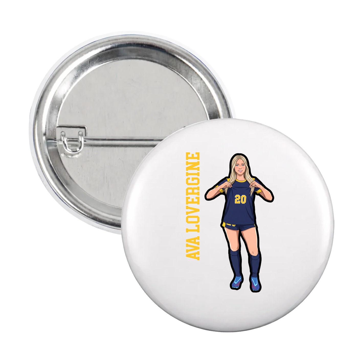 Game Day Button — Name Vertical in White
