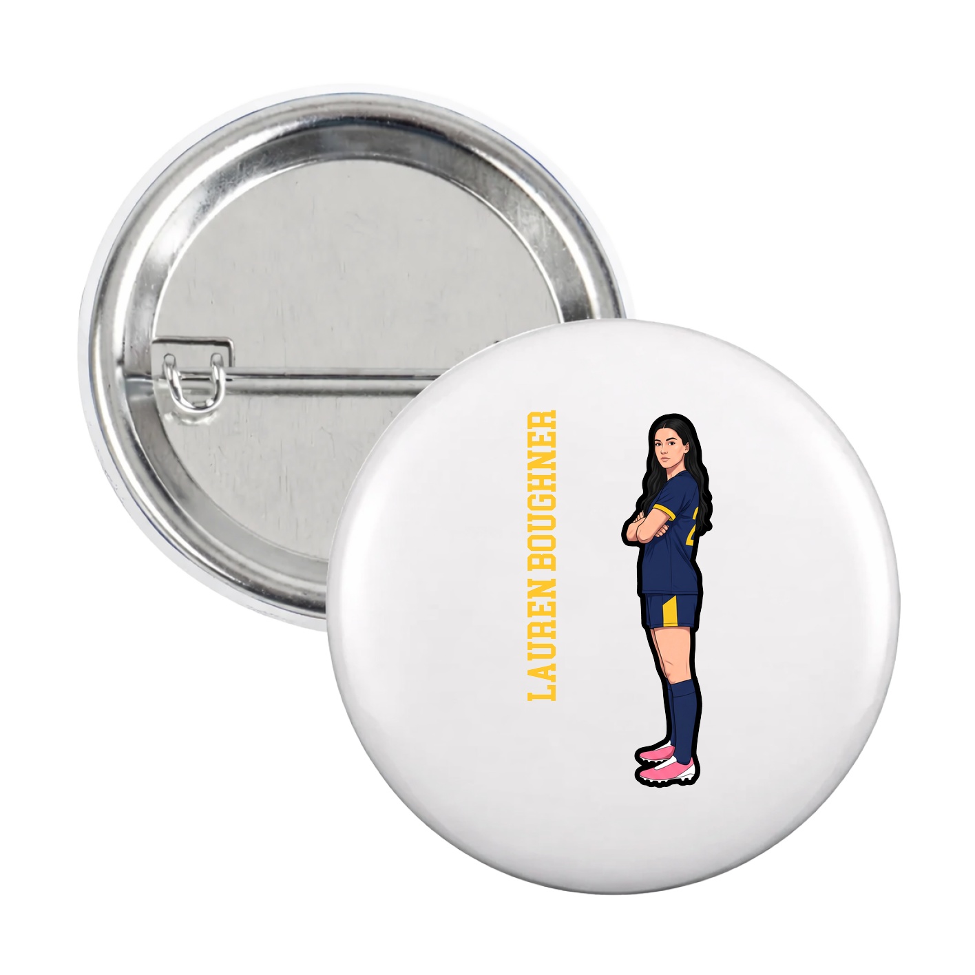 Game Day Button — Name Vertical in White