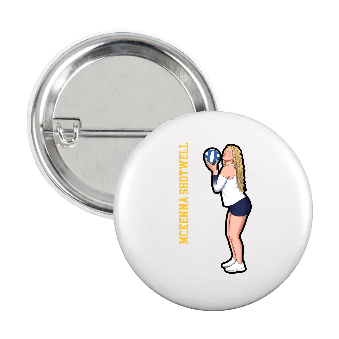 Game Day Button — Name Vertical in White