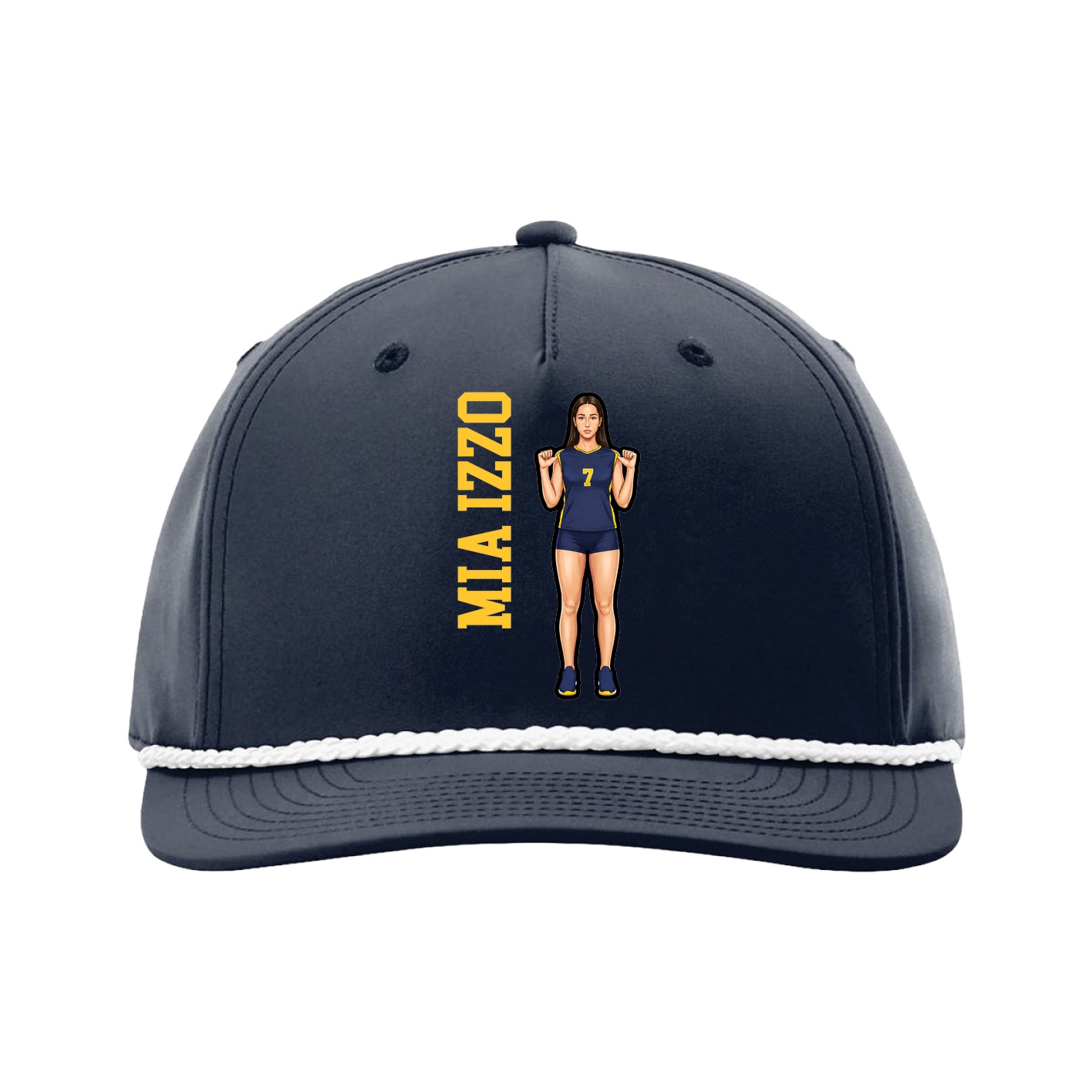 Five-Panel Classic Rope Cap — Name Vertical in Navy