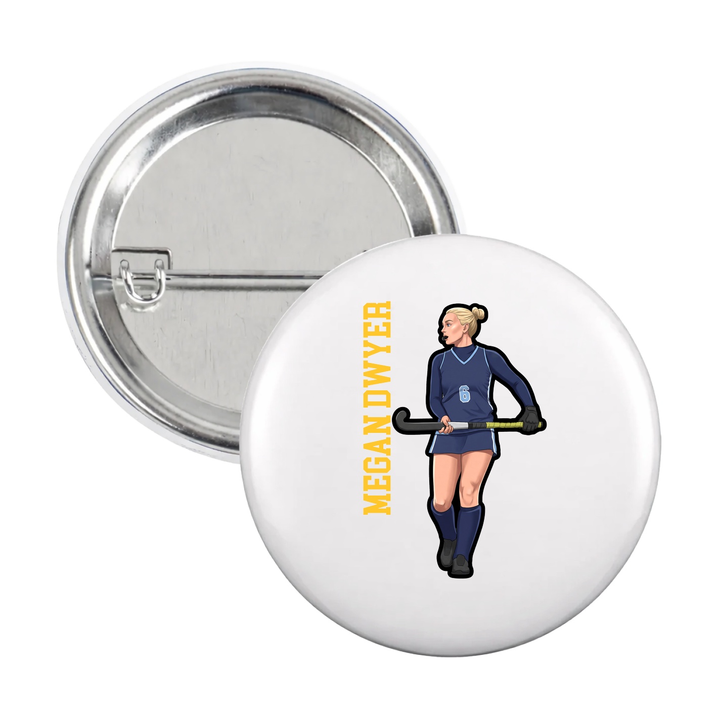 Game Day Button — Name Vertical in White