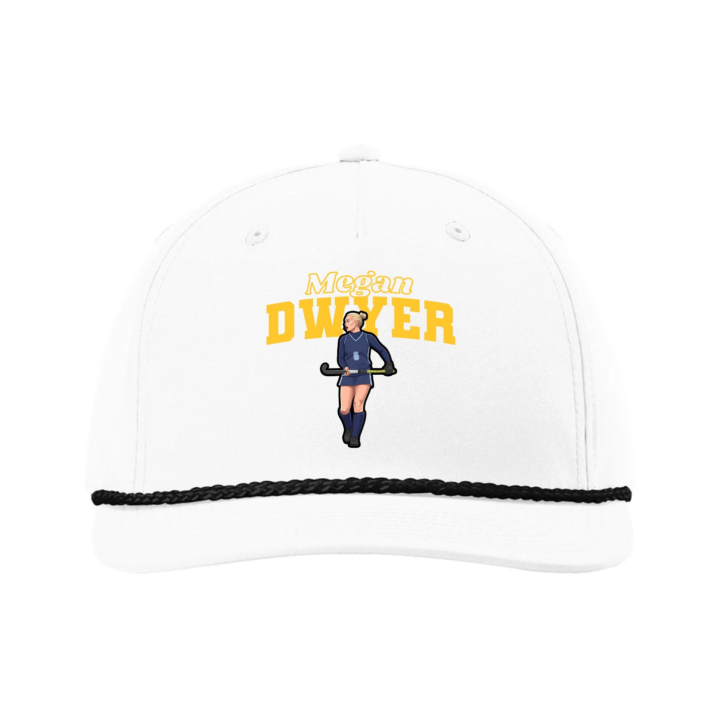 Five-Panel Classic Rope Cap — Name Arch in White
