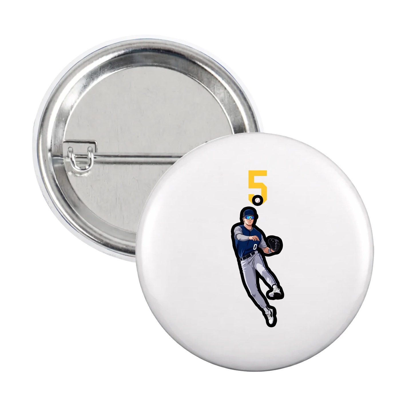 Game Day Button — Number Top in White