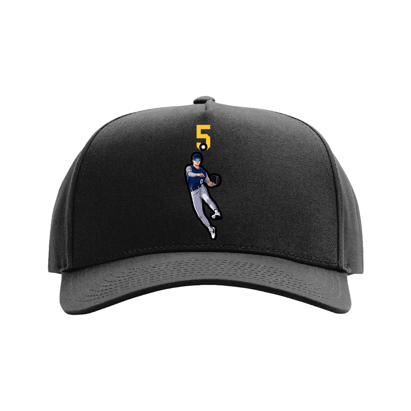 Full Fabric Five-Panel Champ Cap — Number Top in Black
