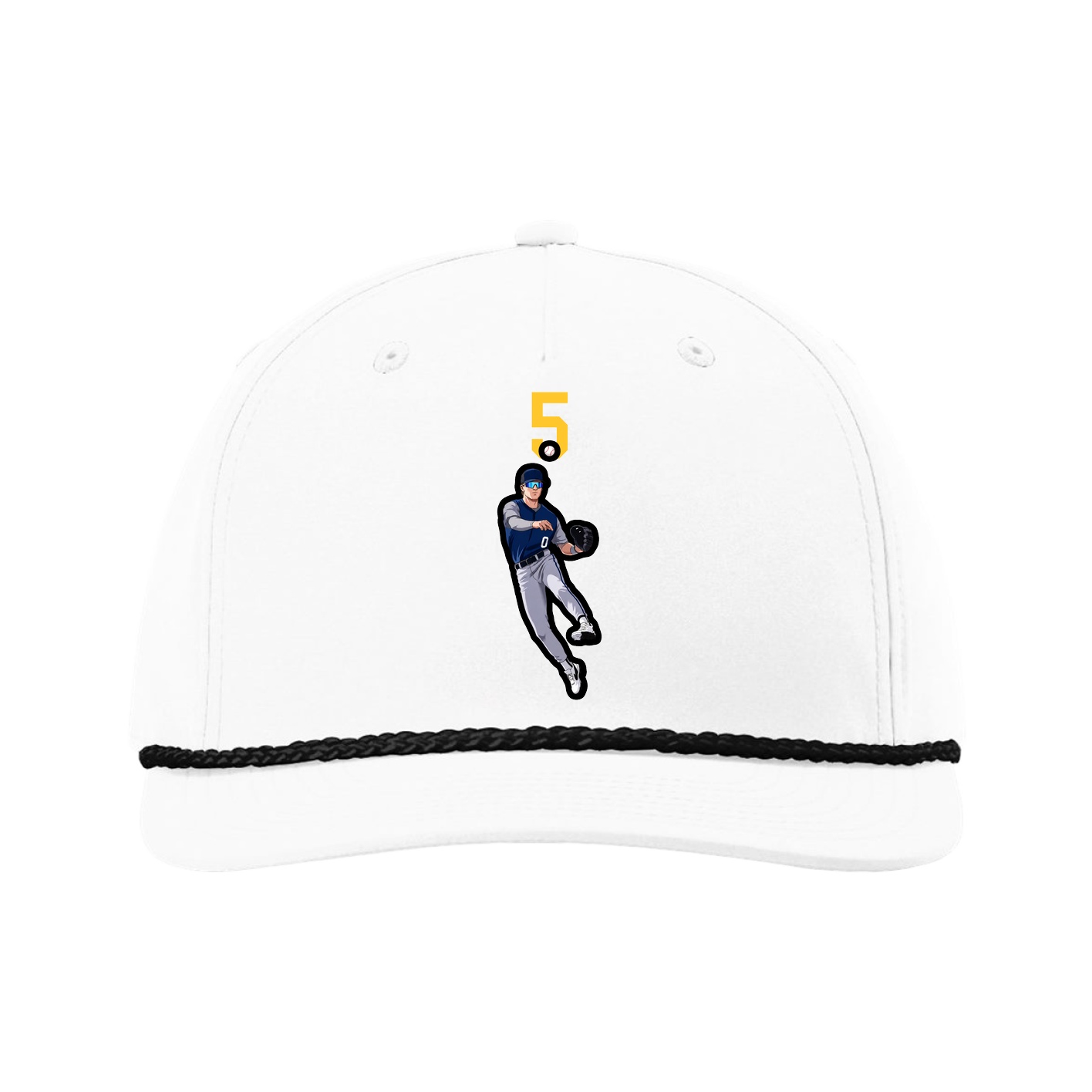 Five-Panel Classic Rope Cap — Number Top in White